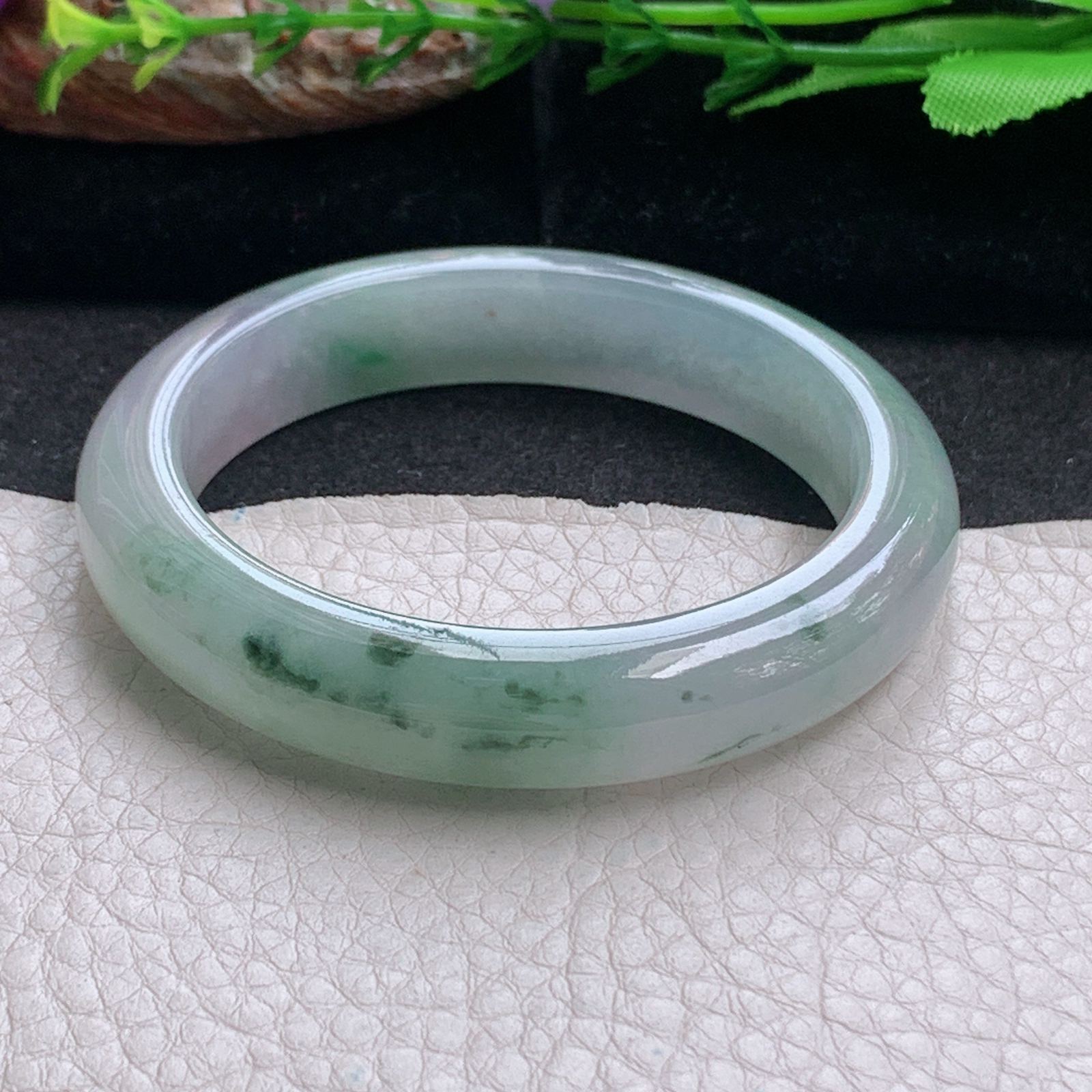 ss小圈口52*11.3*8.7平安镯 天然缅甸翡翠a货手镯冰飘花秀气 正圈玉镯子