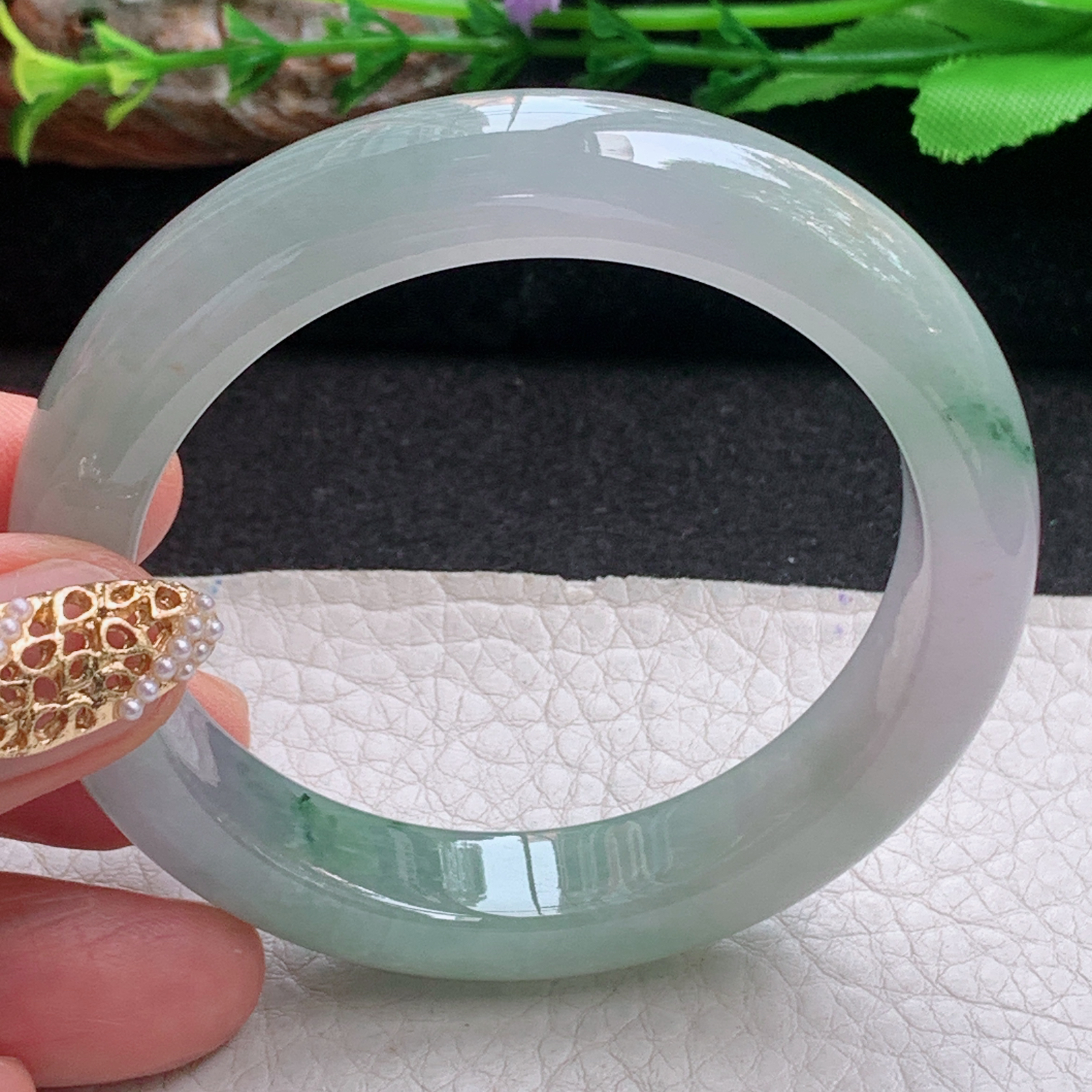 ss小圈口52*11.3*8.7平安镯 天然缅甸翡翠a货手镯冰飘花秀气 正圈玉镯子