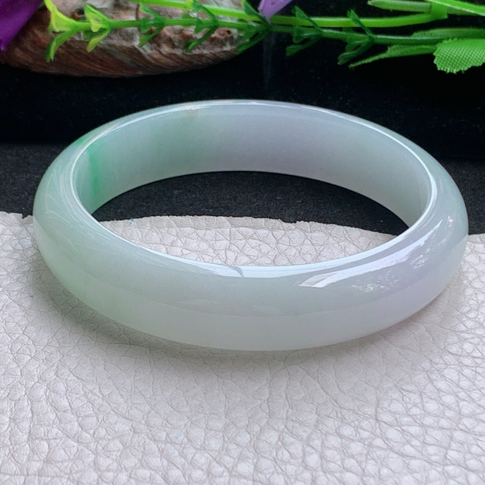 js大圈口61*14.3*7.8平安镯 天然缅甸翡翠a货手镯冰飘金丝阳阳正圈玉镯子