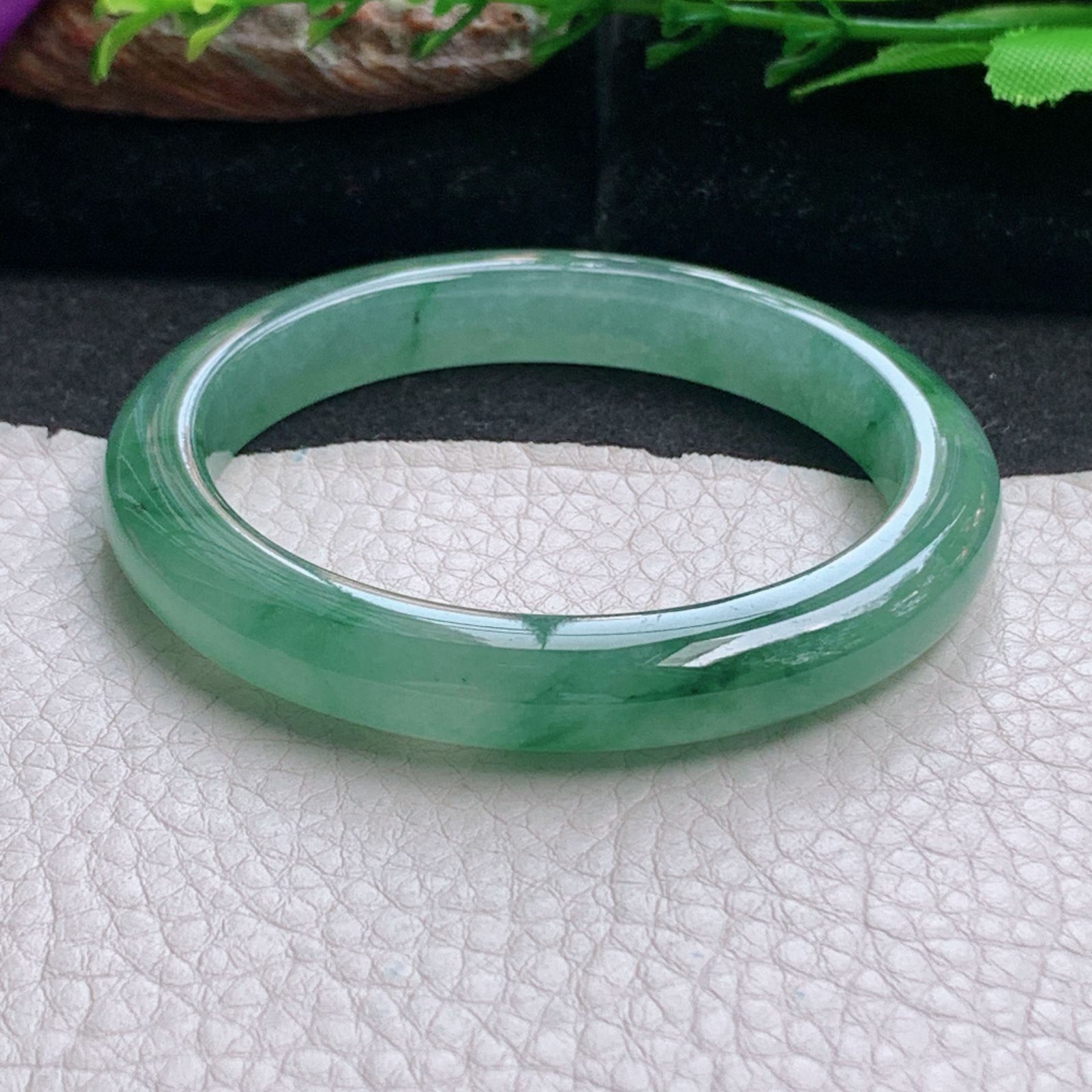 js小圈口52.8*9*8平安镯 天然缅甸翡翠a货手镯冰油飘花秀气正圈玉镯子