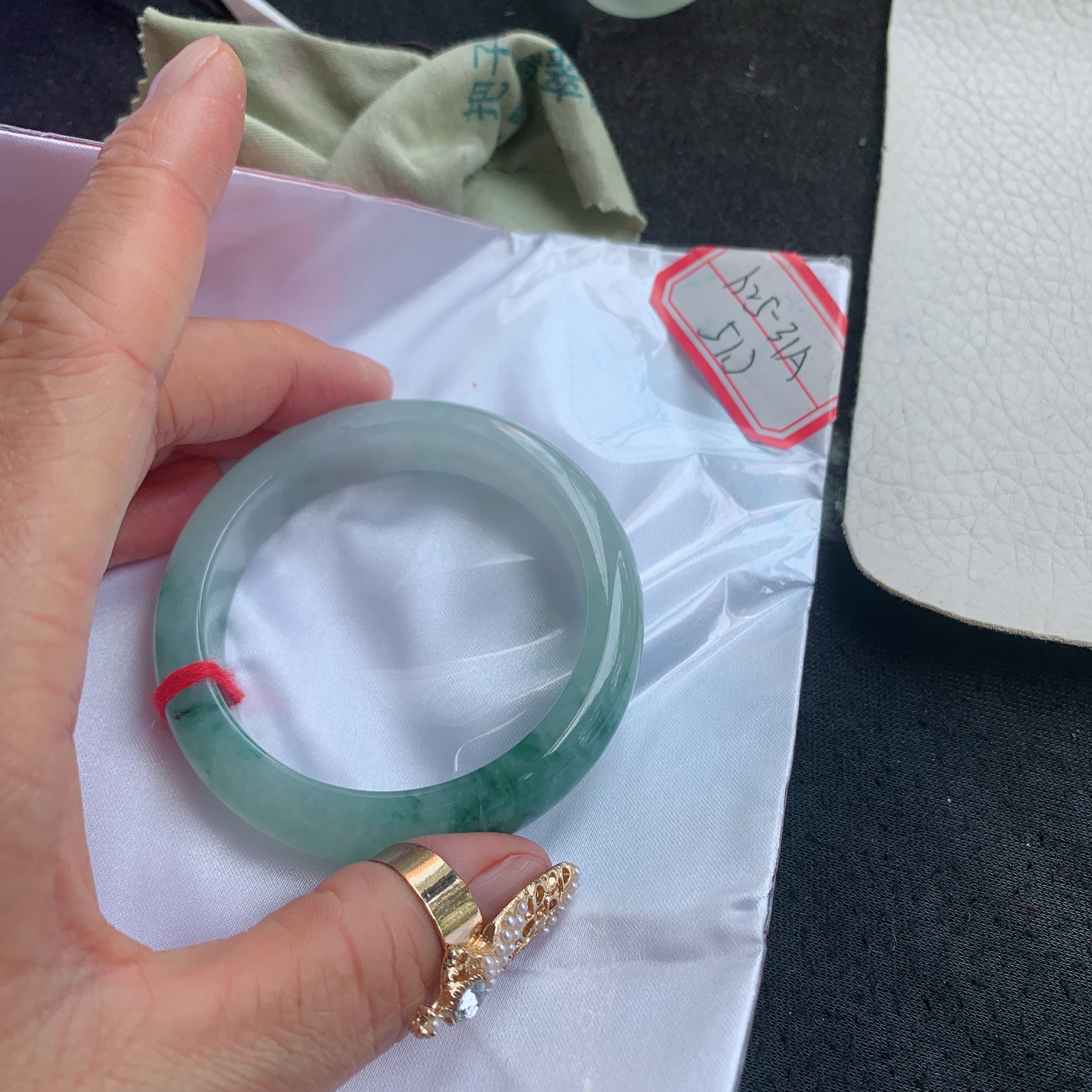 r小圈口51.5*12.8*8.2平安镯 天然缅甸翡翠a货手镯冰飘花秀气正圈玉镯子