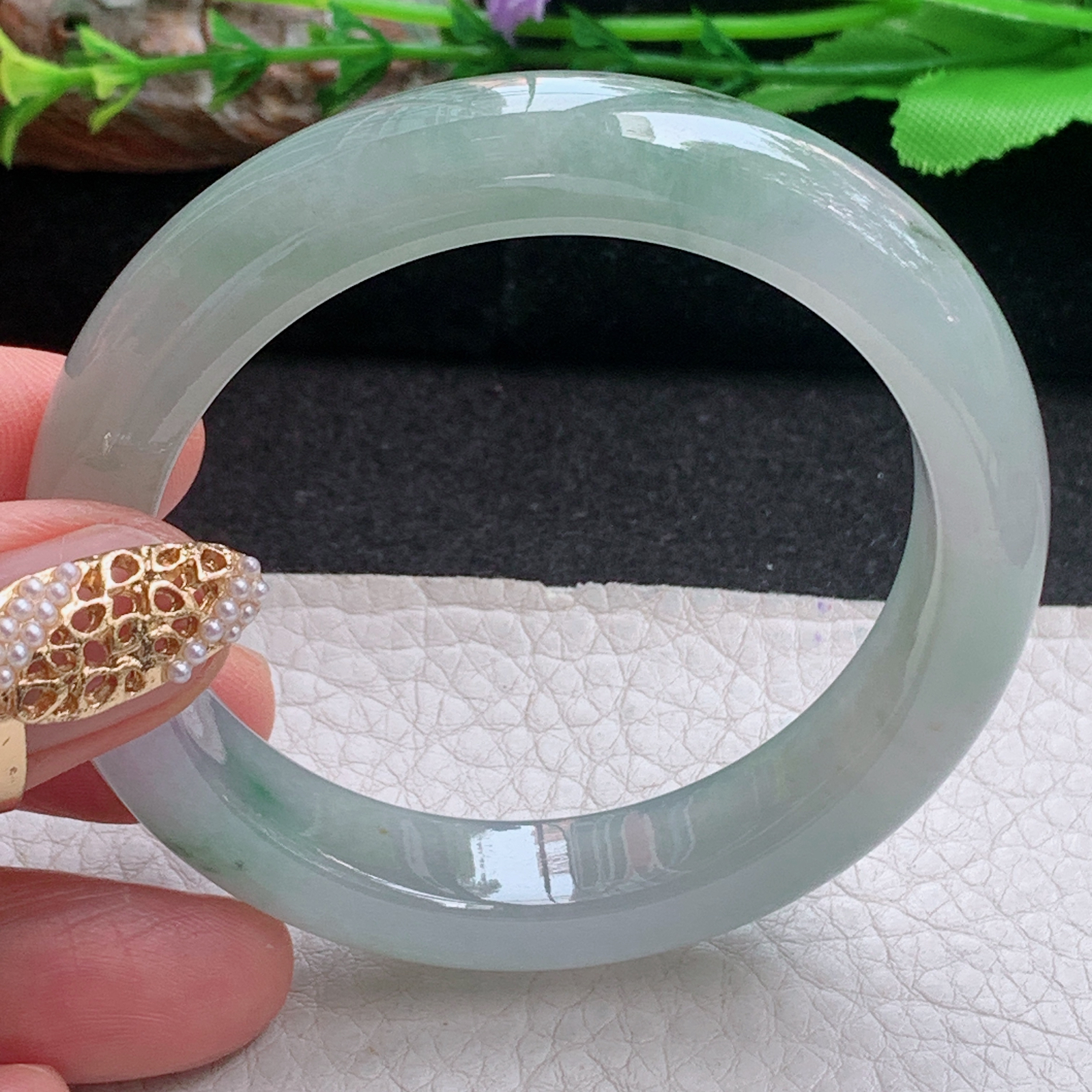 ss小圈口52*11.3*8.7平安镯 天然缅甸翡翠a货手镯冰飘花秀气 正圈玉镯子