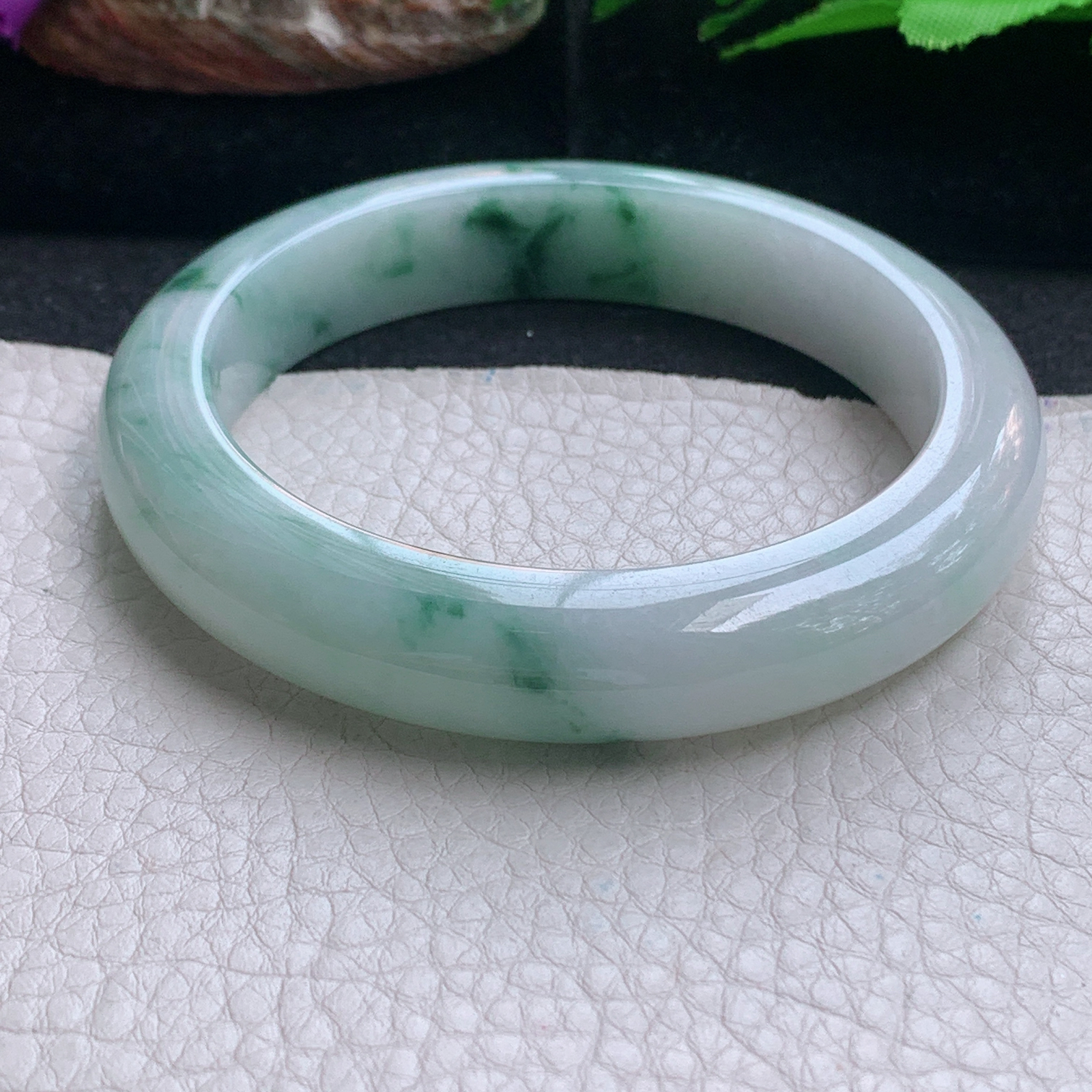 ee大圈口60.3*12.6*9.5平安镯 天然缅甸翡翠a货手镯飘花厚装正圈玉镯子