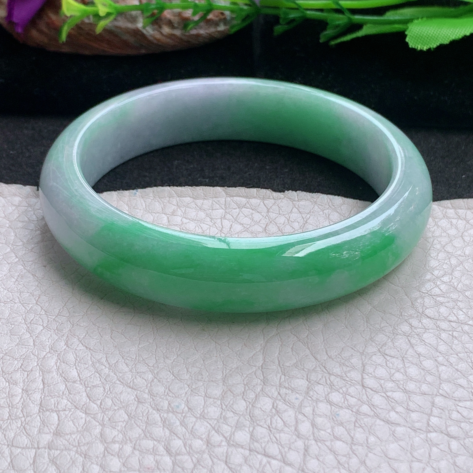 ss实拍55*13.5*9平安镯 天然缅甸翡翠a货手镯辣绿水润正圈玉镯子