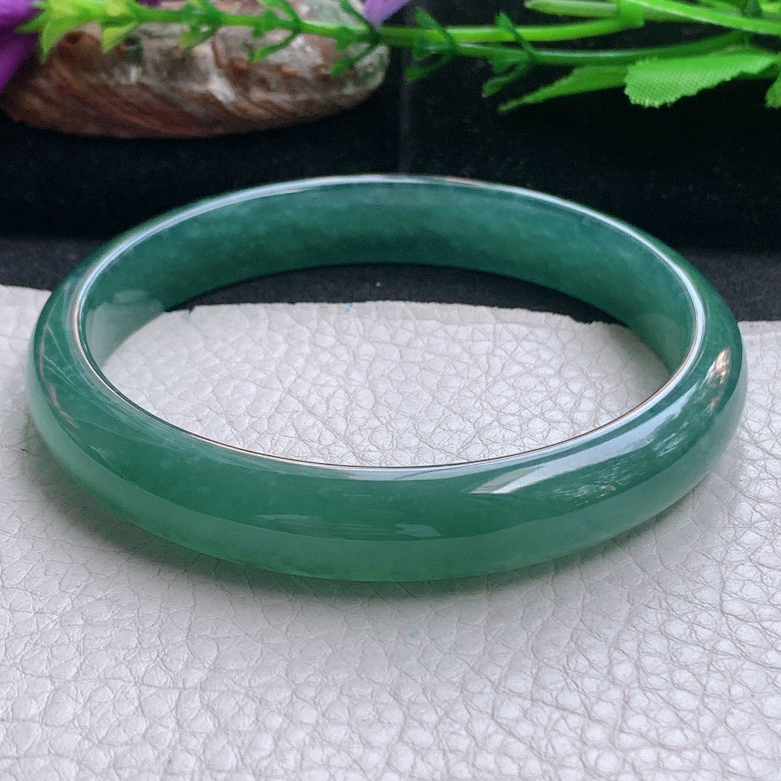 nc大圈口68*12*7.2平安镯 天然翡翠a货手镯冰蓝大气正圈玉镯子