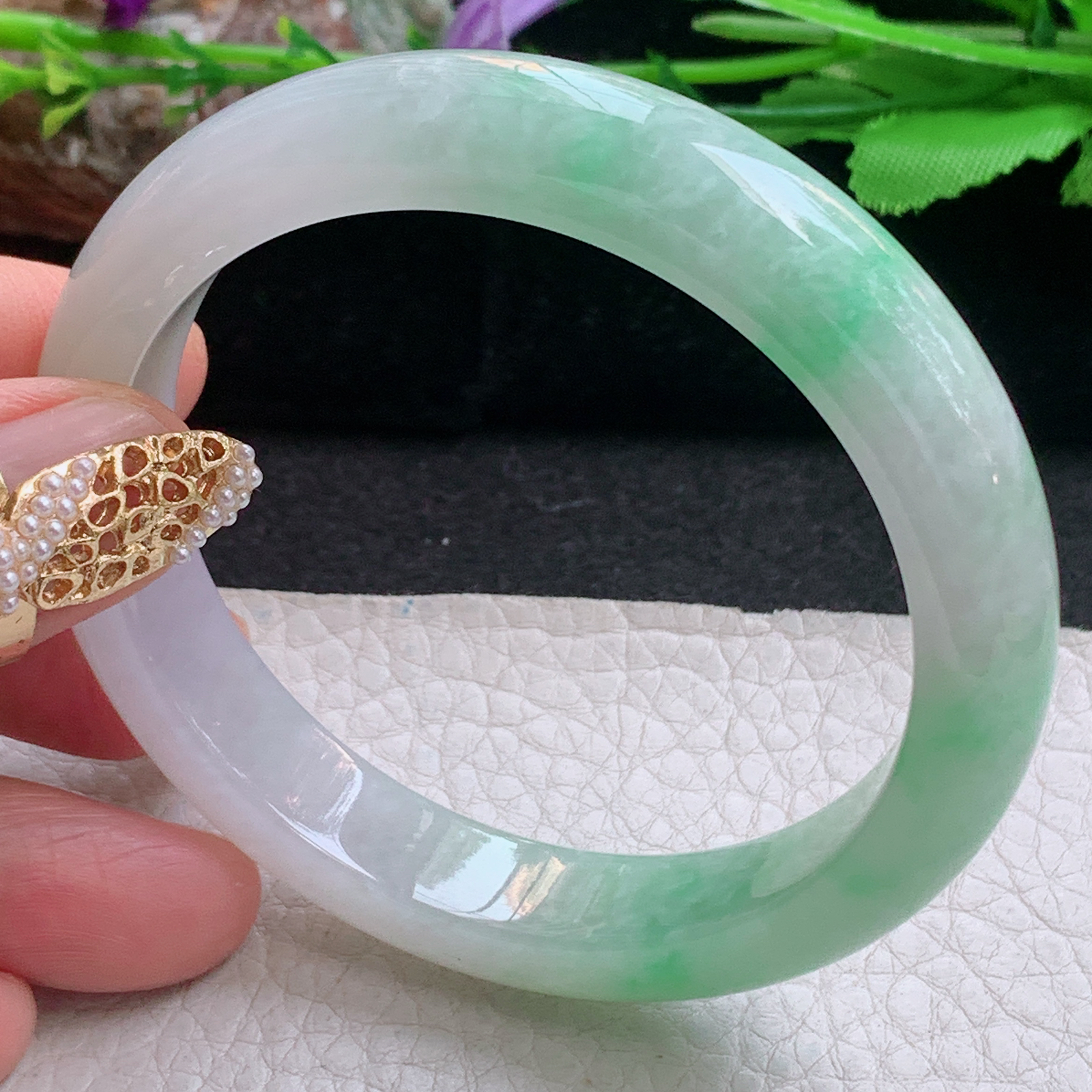 ee清爽款56*11.6*8.2平安镯 天然缅甸翡翠a货手镯飘绿水润正圈玉镯子