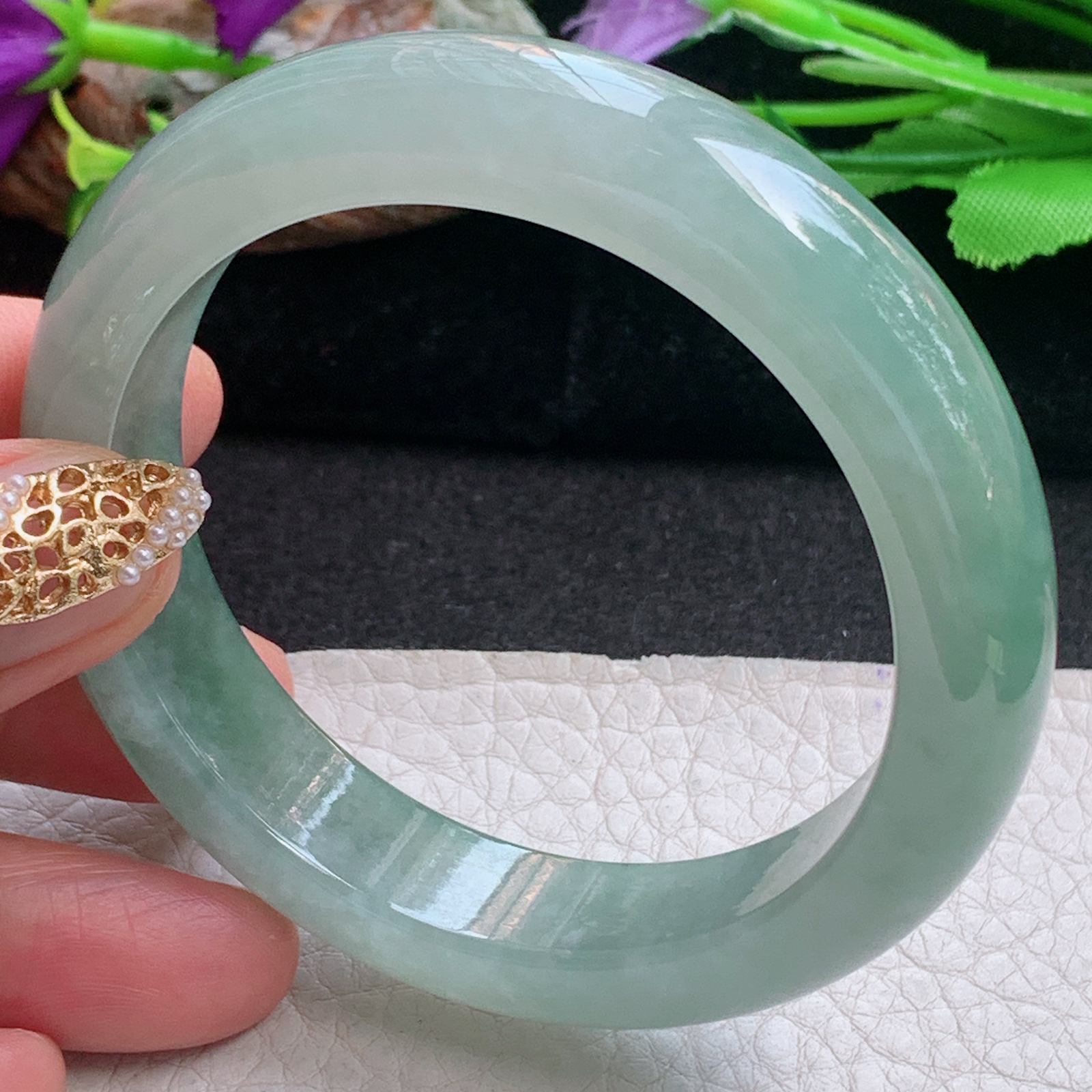 fx实拍56*13.5*9平安镯 天然缅甸翡翠a货手镯冰油晴绿正圈玉镯子