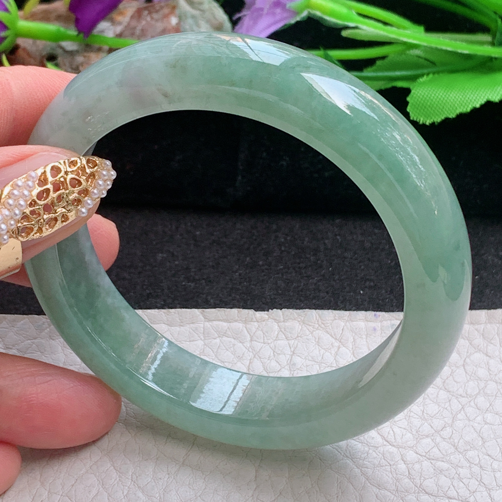 fx实拍56*13.5*9平安镯 天然缅甸翡翠a货手镯冰油晴绿正圈玉镯子