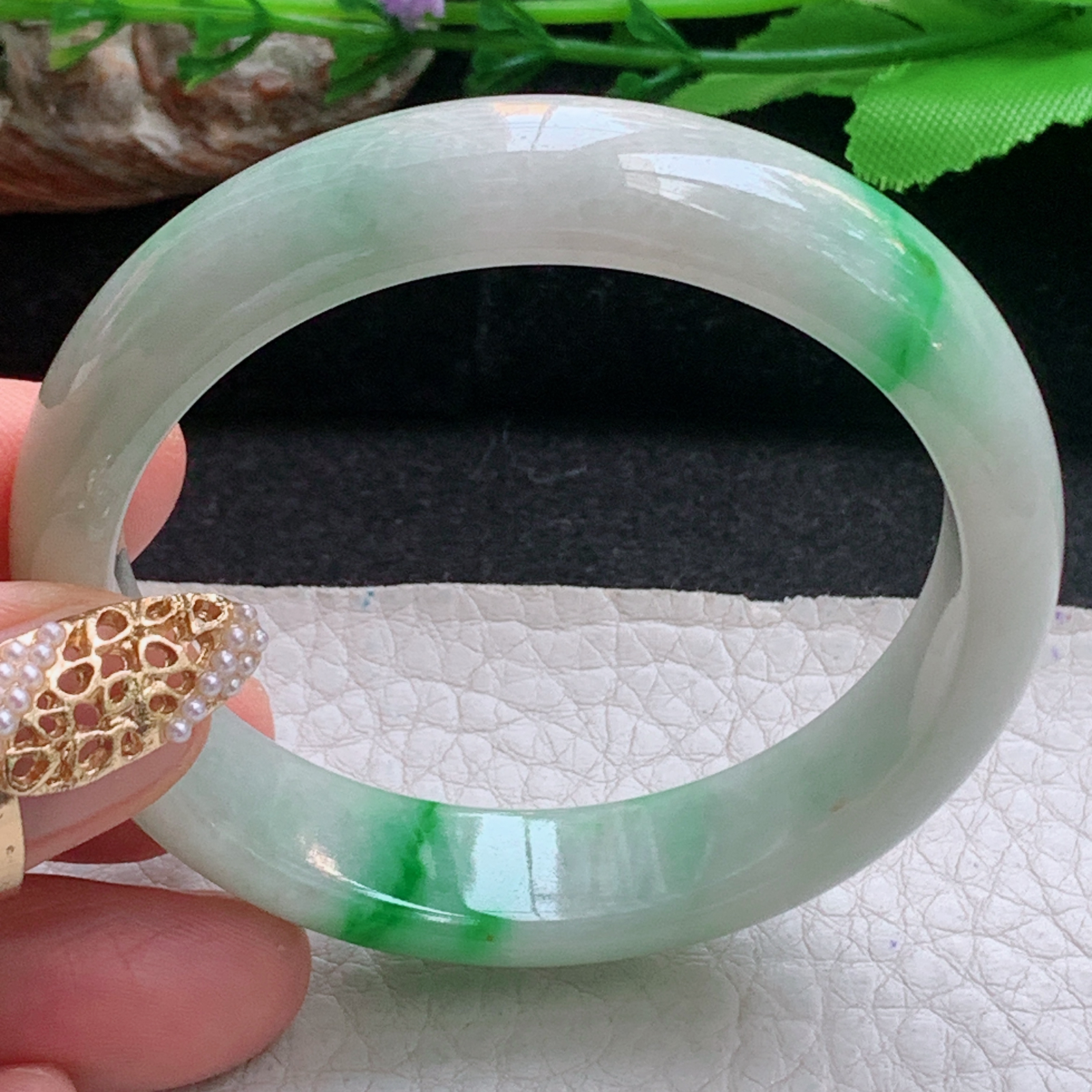 xx小圈口51*12.3*6.7平安镯 天然缅甸翡翠a货手镯飘阳绿秀气正圈玉镯子