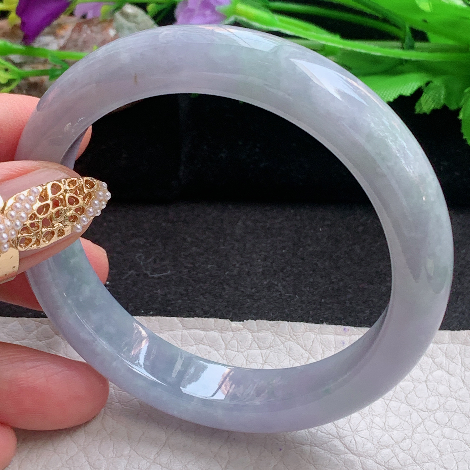 z实拍58.5*12.5*8.5平安镯 天然缅甸翡翠a货手镯紫罗兰正圈玉镯子