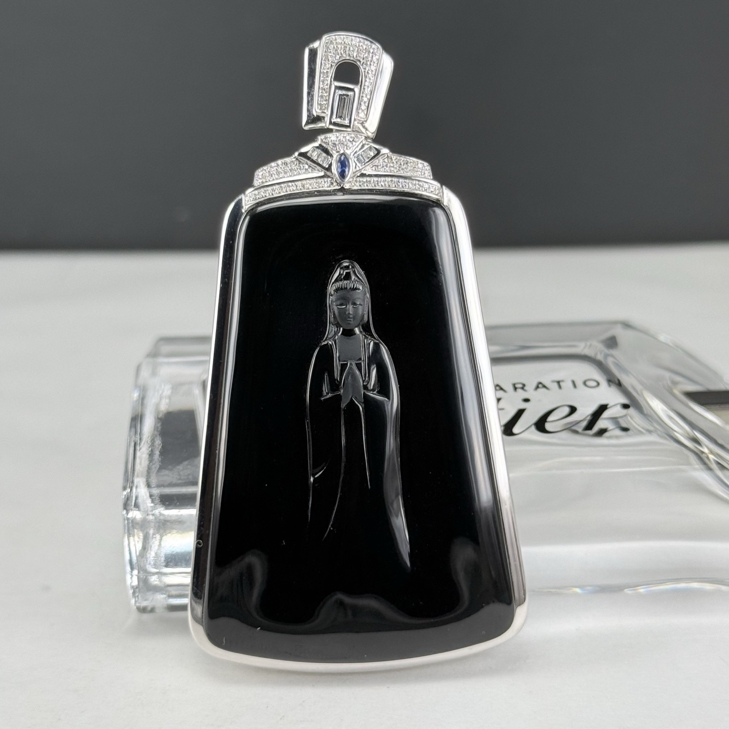 墨翠观音 黑度好 打灯满绿 尺寸75.5