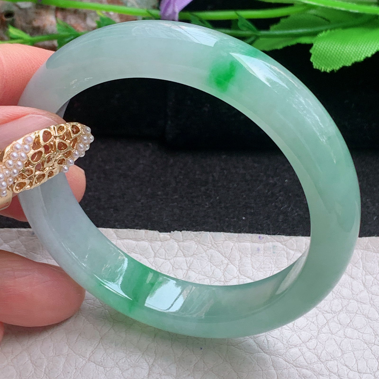 h小圈口53*11.6*7.8平安镯 天然缅甸翡翠a货手镯冰飘阳绿正圈玉镯子