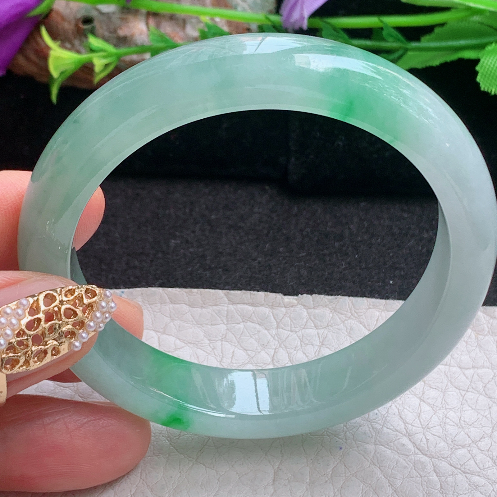 h小圈口53*11.6*7.8平安镯 天然缅甸翡翠a货手镯冰飘阳绿正圈玉镯子