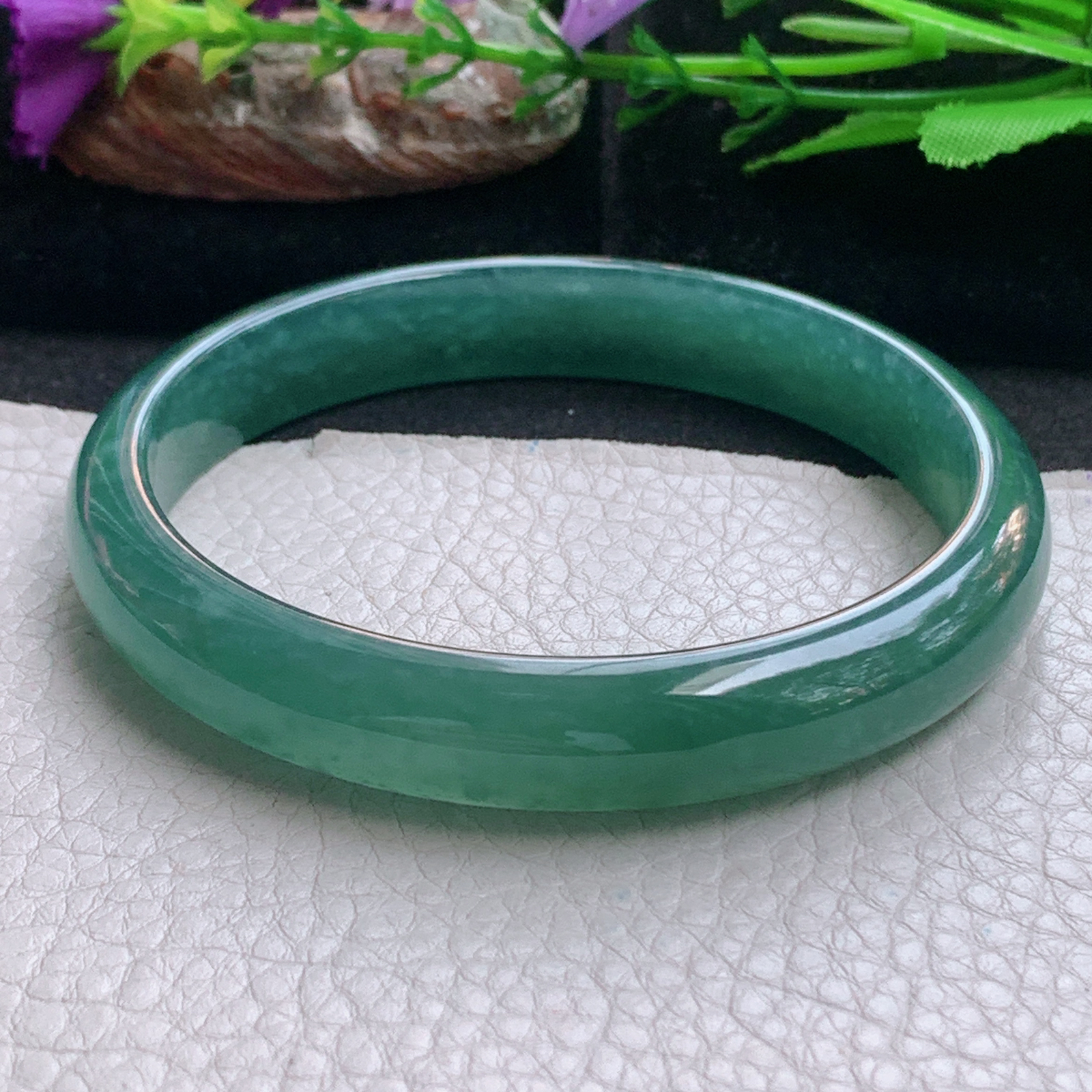 nc大圈口68*12*7.2平安镯 天然翡翠a货手镯冰蓝大气正圈玉镯子