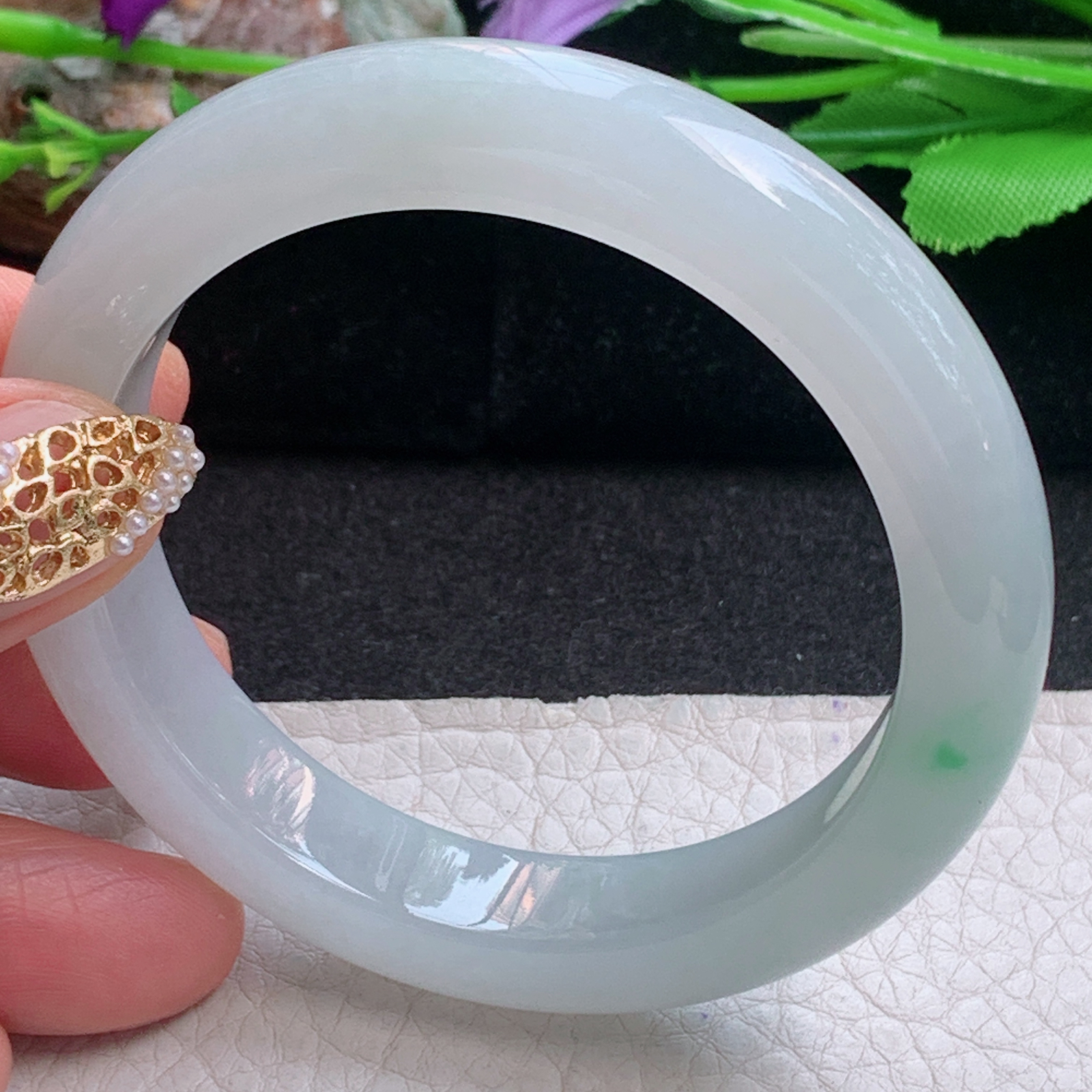 fx小圈口53*11.5*8.6平安镯 天然缅甸翡翠a货手镯白底青正圈玉镯子