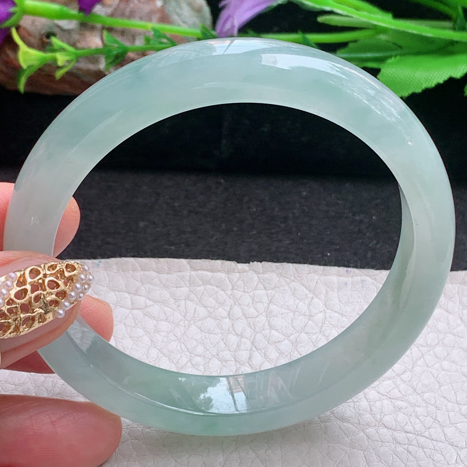 js实拍58.8*11.8*8平安镯 天然缅甸翡翠a货手镯冰纯晴绿正圈玉镯子