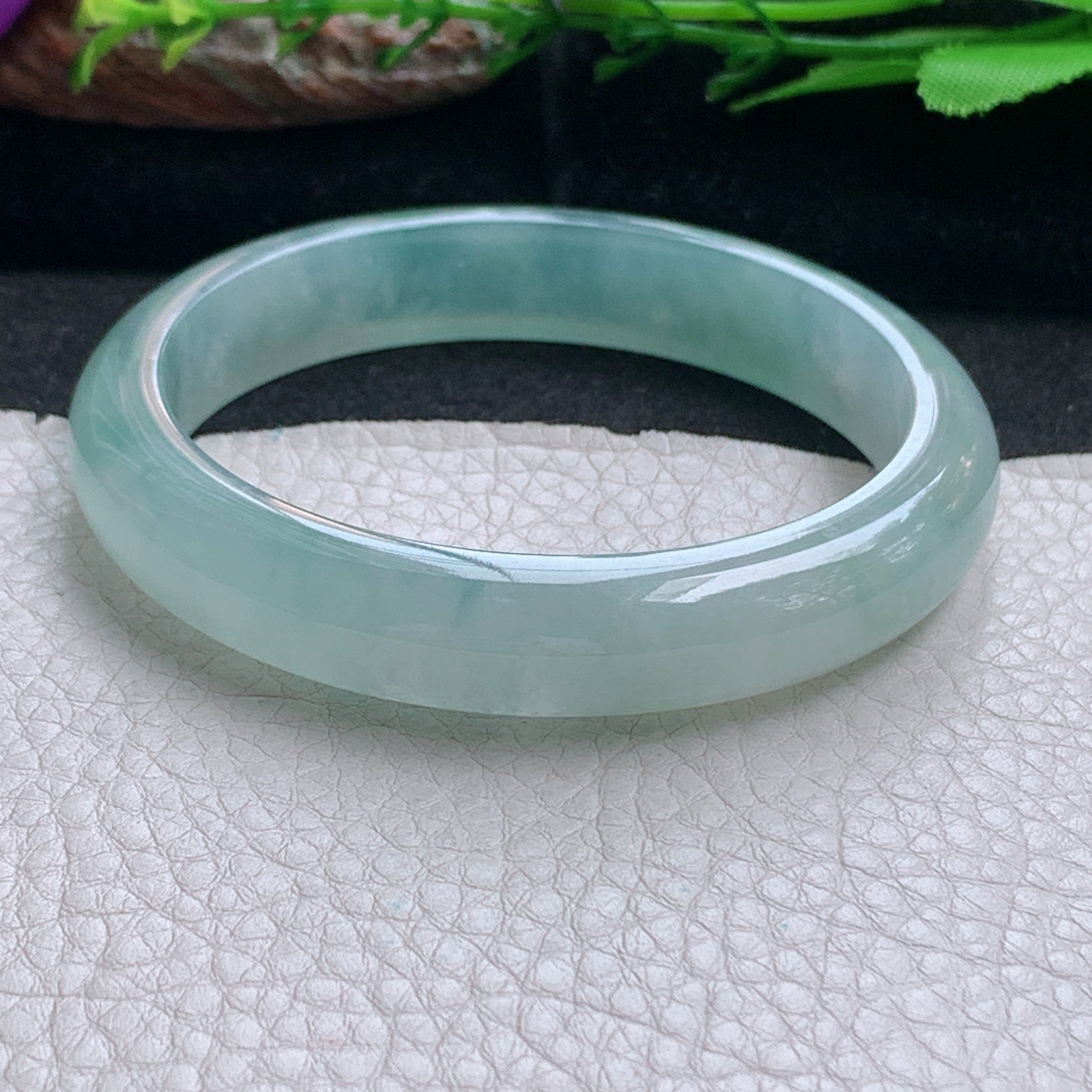 js实拍58.8*11.8*8平安镯 天然缅甸翡翠a货手镯冰纯晴绿正圈玉镯子