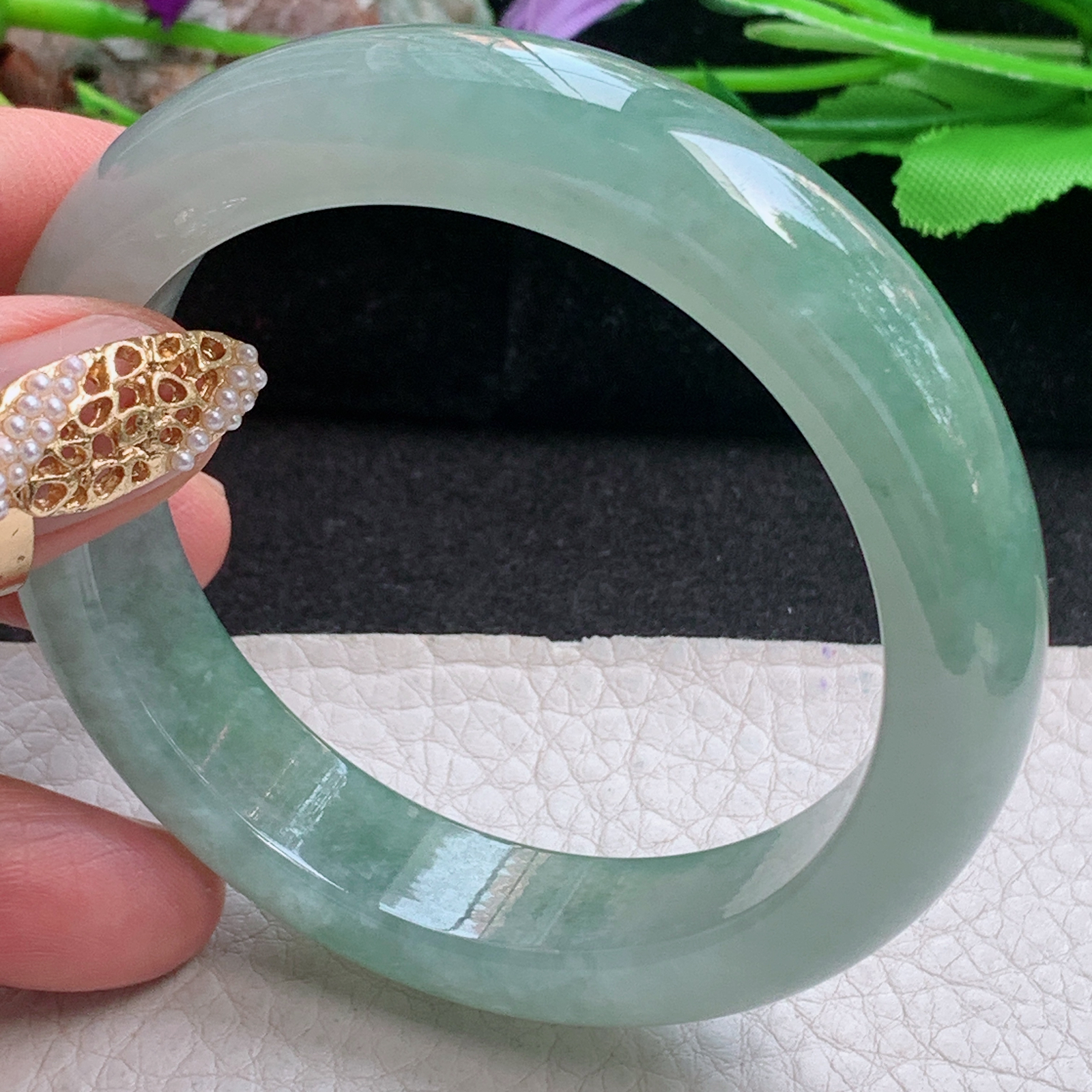 fx实拍56*13.5*9平安镯 天然缅甸翡翠a货手镯冰油晴绿正圈玉镯子