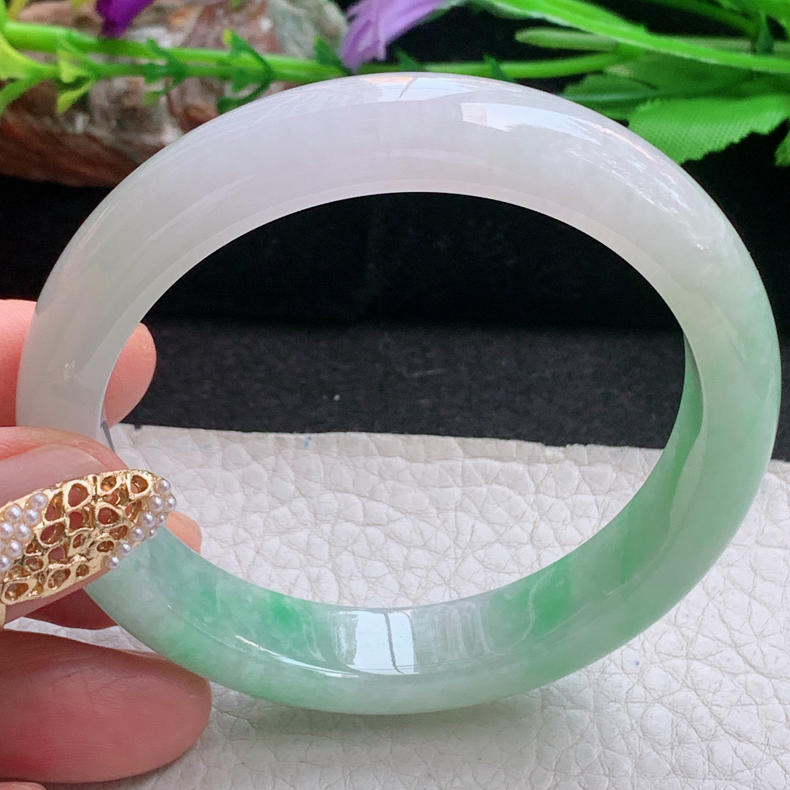 ee清爽款56*11.6*8.2平安镯 天然缅甸翡翠a货手镯飘绿水润正圈玉镯子