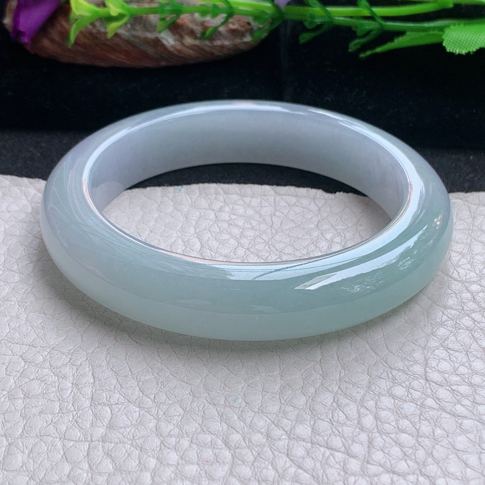 hy实拍56*12.3*9.5招财镯 天然缅甸翡翠a货手镯冰润半山水正圈玉镯子