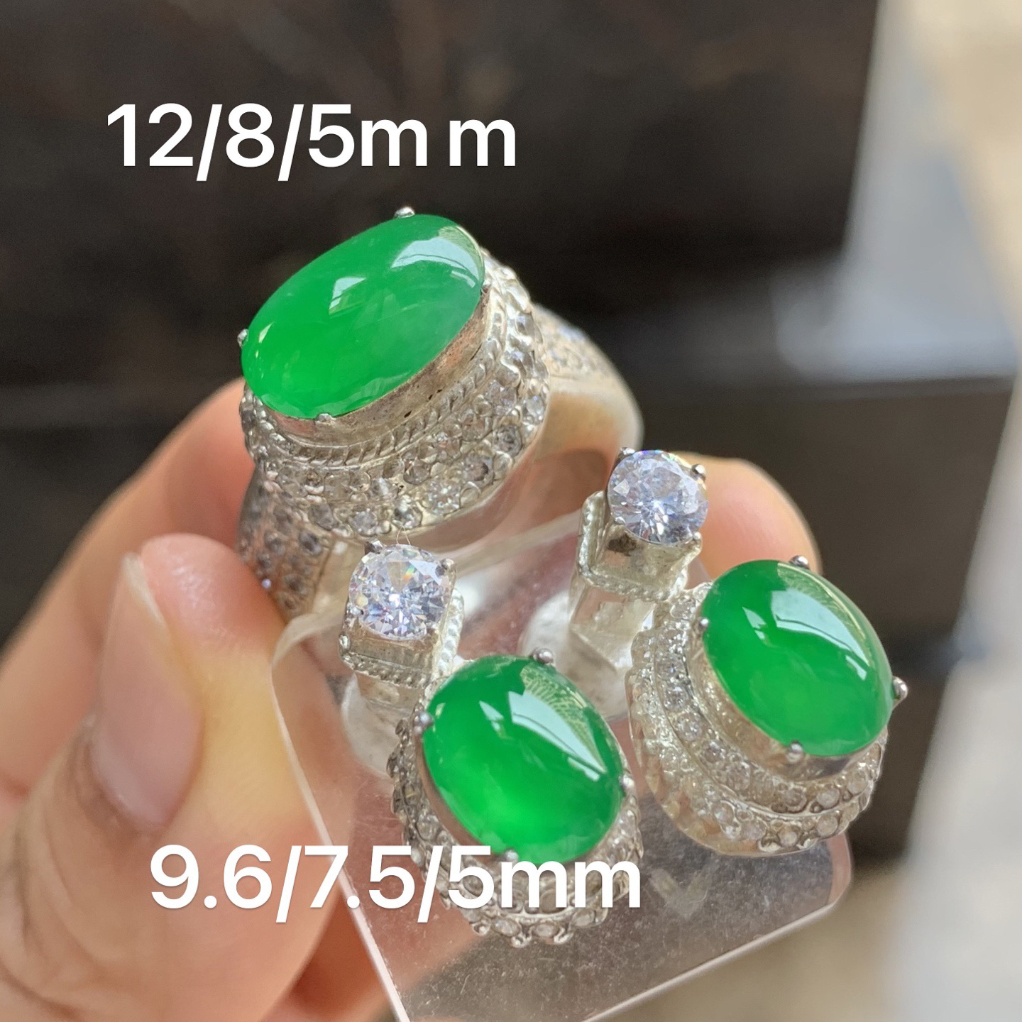 冰种满色戒面套装 颜色漂亮 水润 铜托