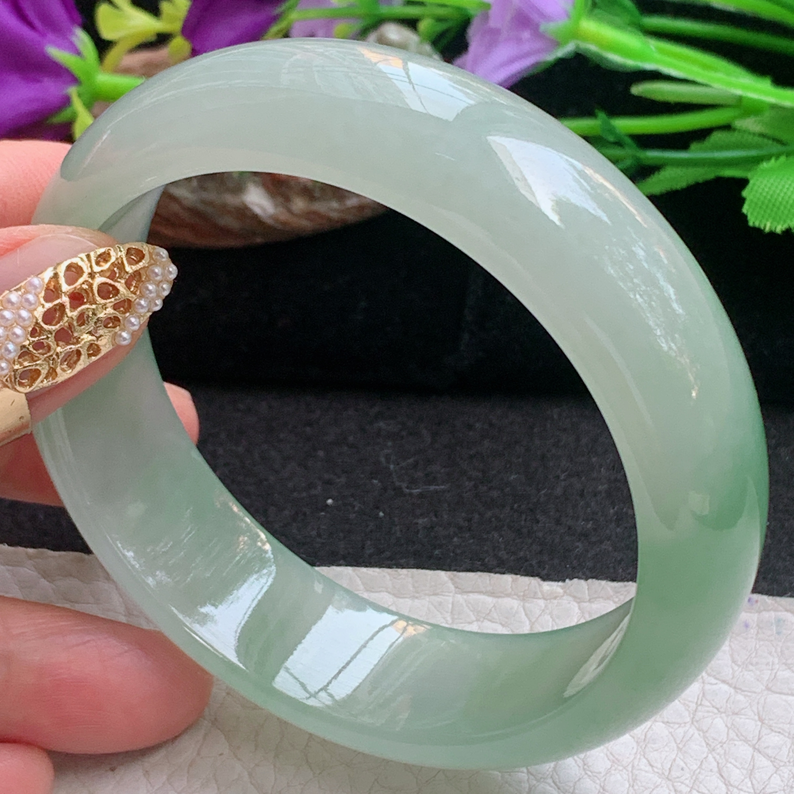 xc大圈口60*18*8.2轮胎镯 天然缅甸翡翠a货手镯冰绿厚装正圈玉镯子