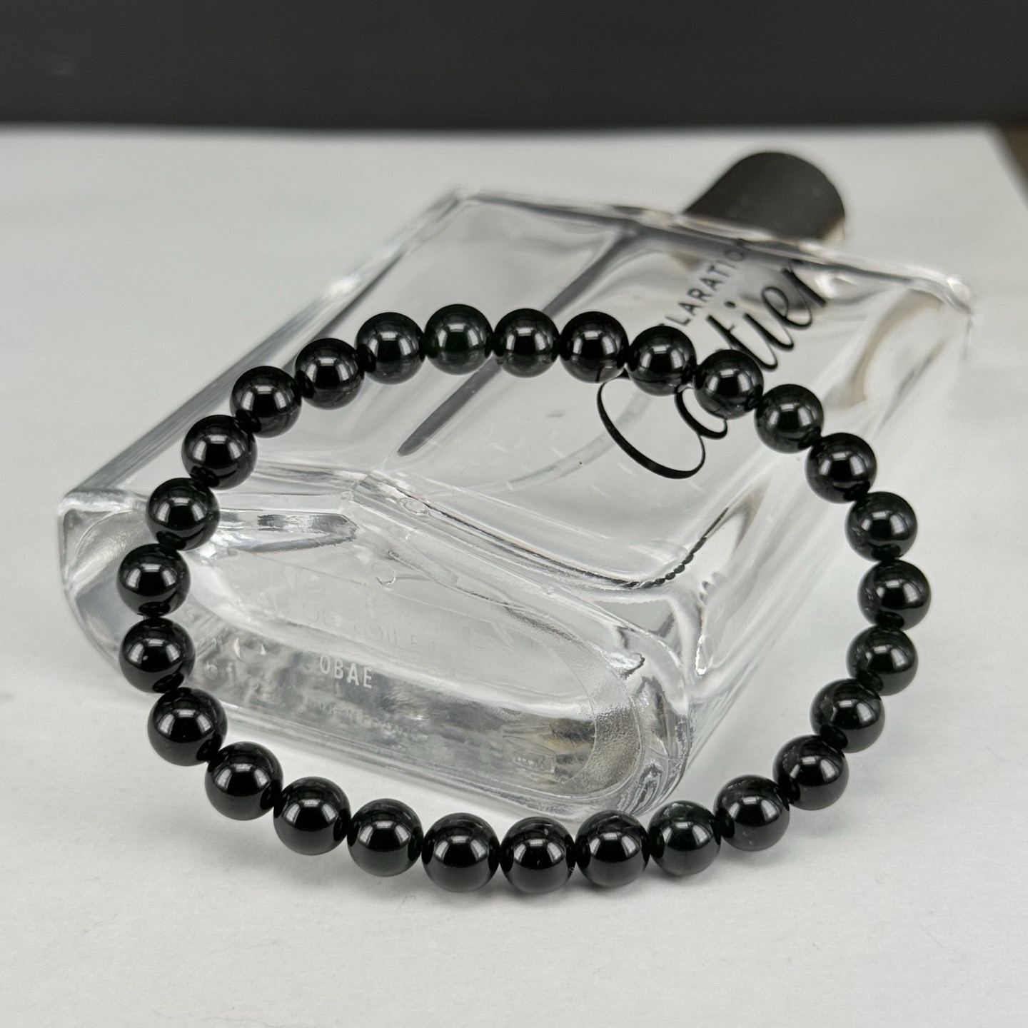 精品墨翠珠子手链 种好色正 黑度极好 打灯通透 油性十足 尺寸6.2