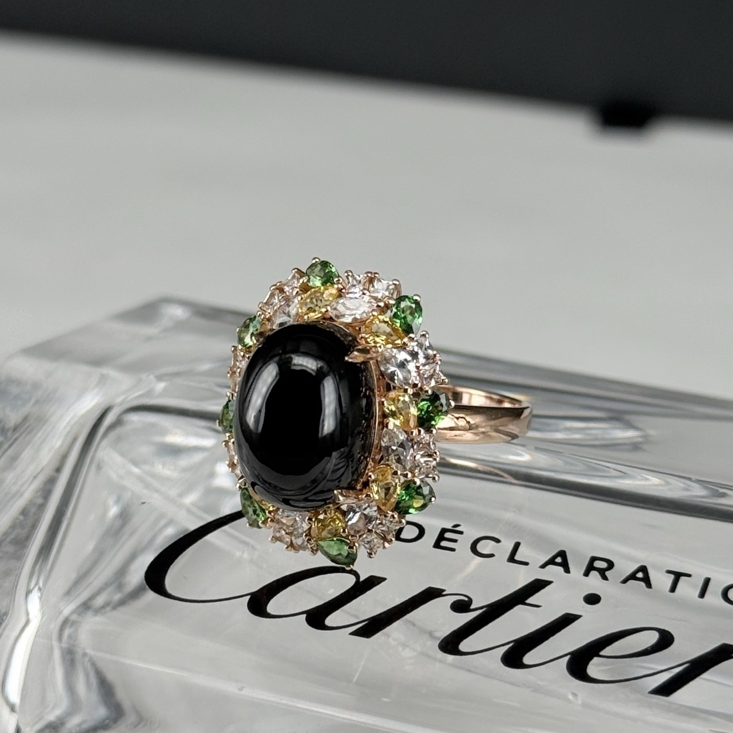 精品18k墨翠豪华大女戒 种好色正 黑度极好 打灯通透 油性十足 尺寸12.9