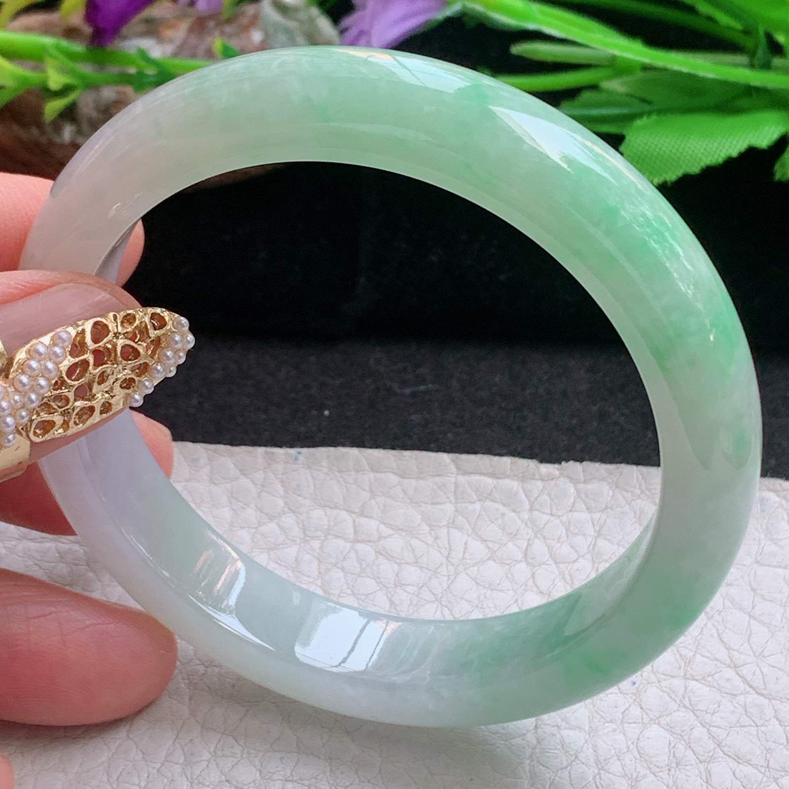 ee清爽款56*11.6*8.2平安镯 天然缅甸翡翠a货手镯飘绿水润正圈玉镯子