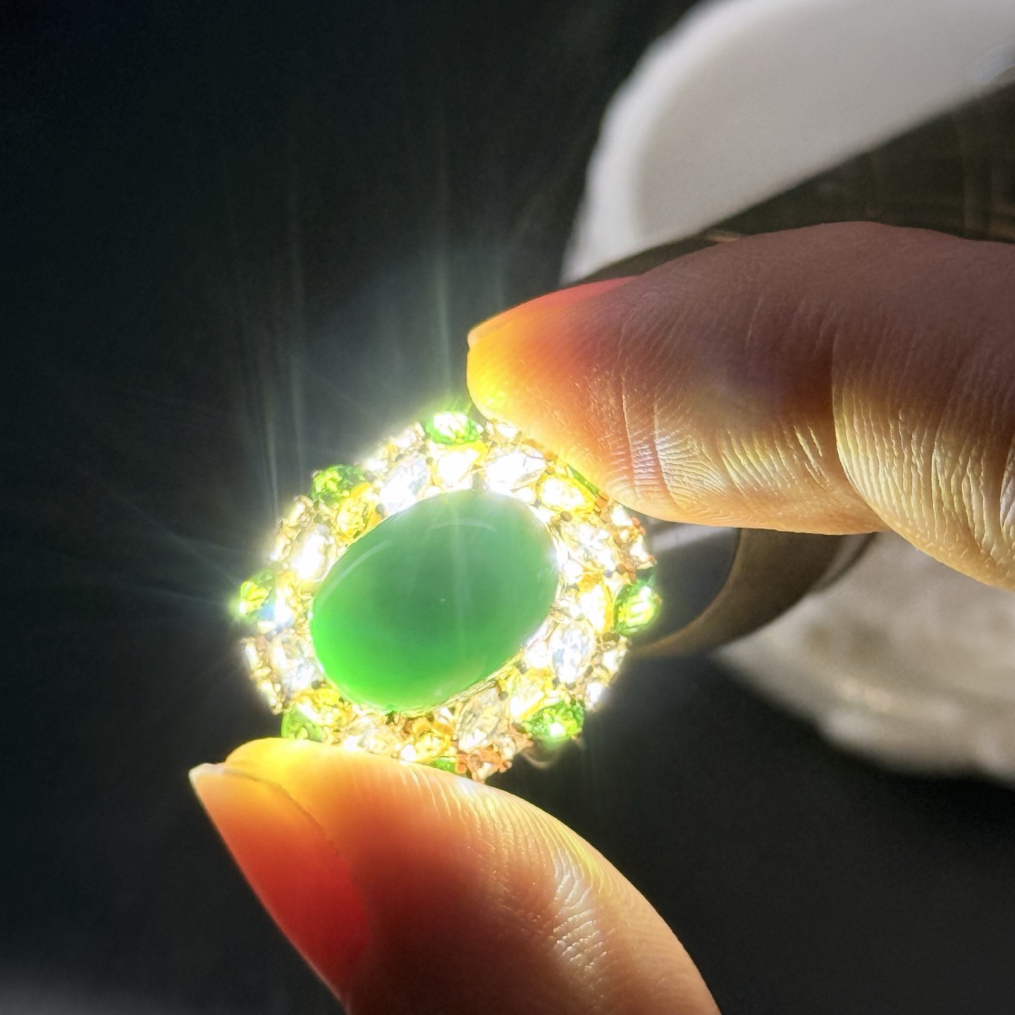 精品18k墨翠豪华大女戒 种好色正 黑度极好 打灯通透 油性十足 尺寸12.9