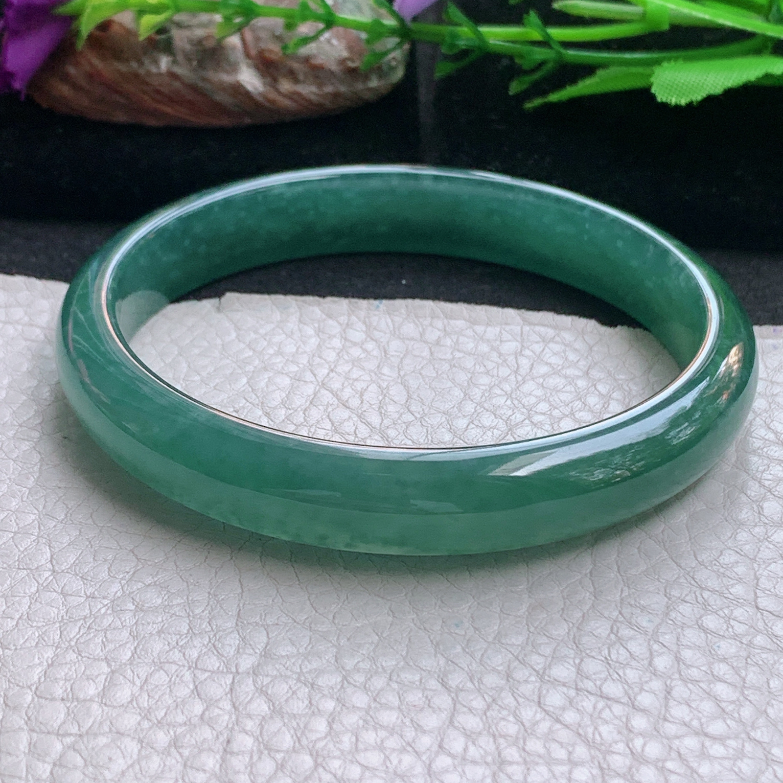 nc大圈口68*12*7.2平安镯 天然翡翠a货手镯冰蓝大气正圈玉镯子