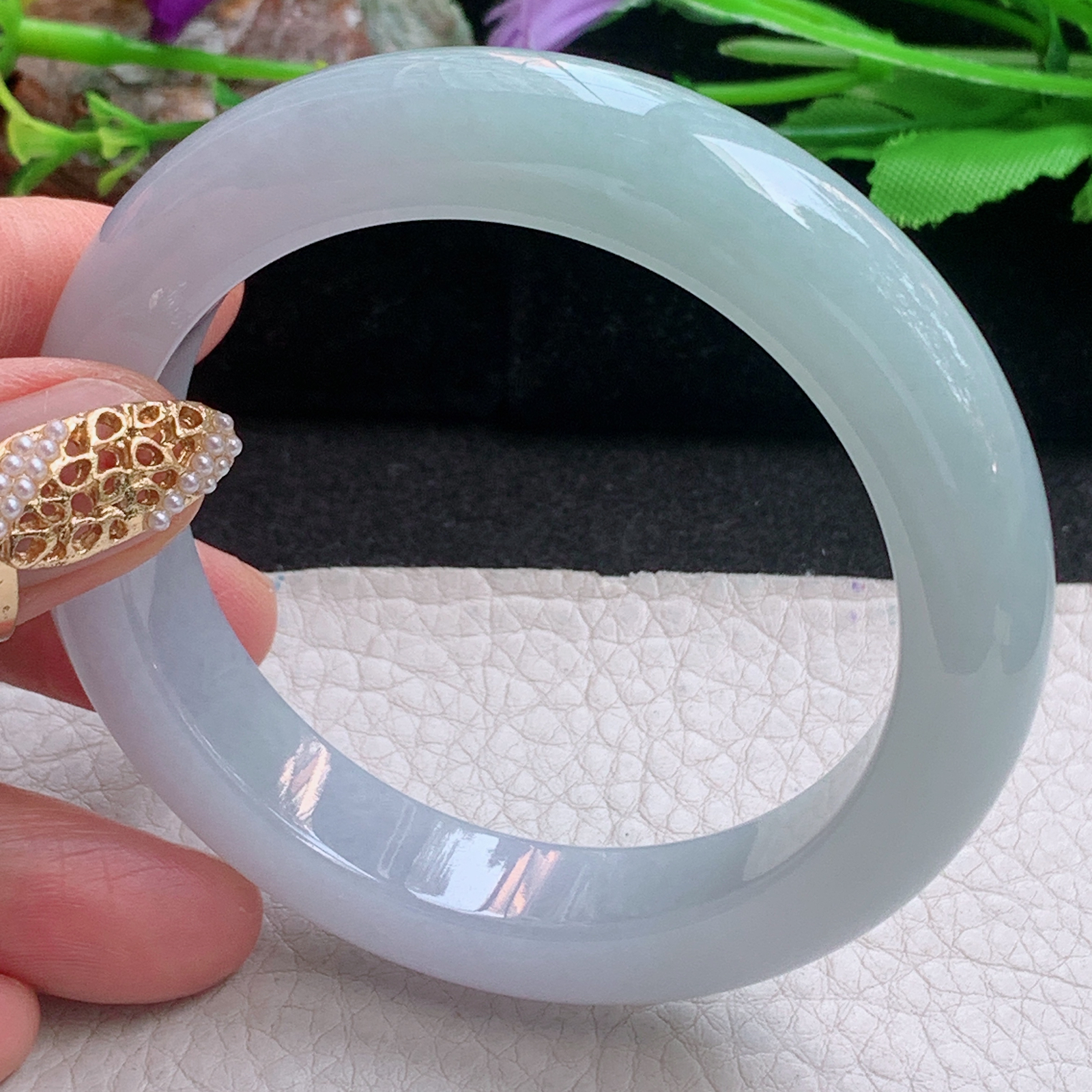 hy实拍56*12.3*9.5招财镯 天然缅甸翡翠a货手镯冰润半山水正圈玉镯子