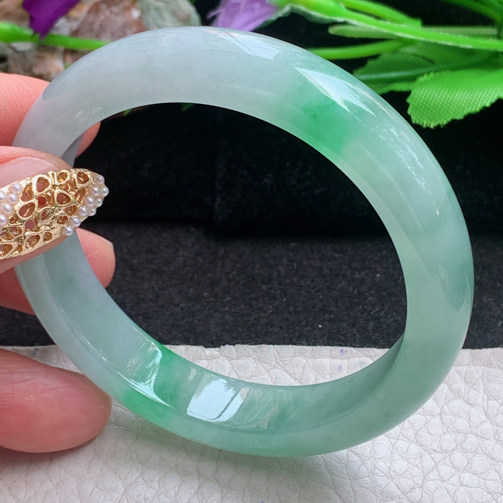 h小圈口53*11.6*7.8平安镯 天然缅甸翡翠a货手镯冰飘阳绿正圈玉镯子