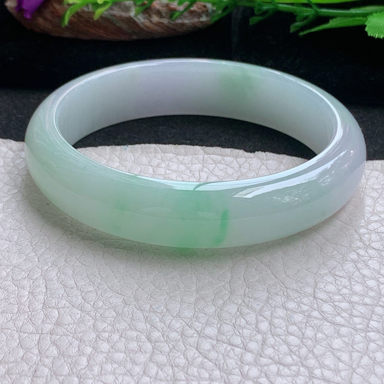 js大圈口61*14.3*7.8平安镯 天然缅甸翡翠a货手镯冰飘金丝阳阳正圈玉镯子