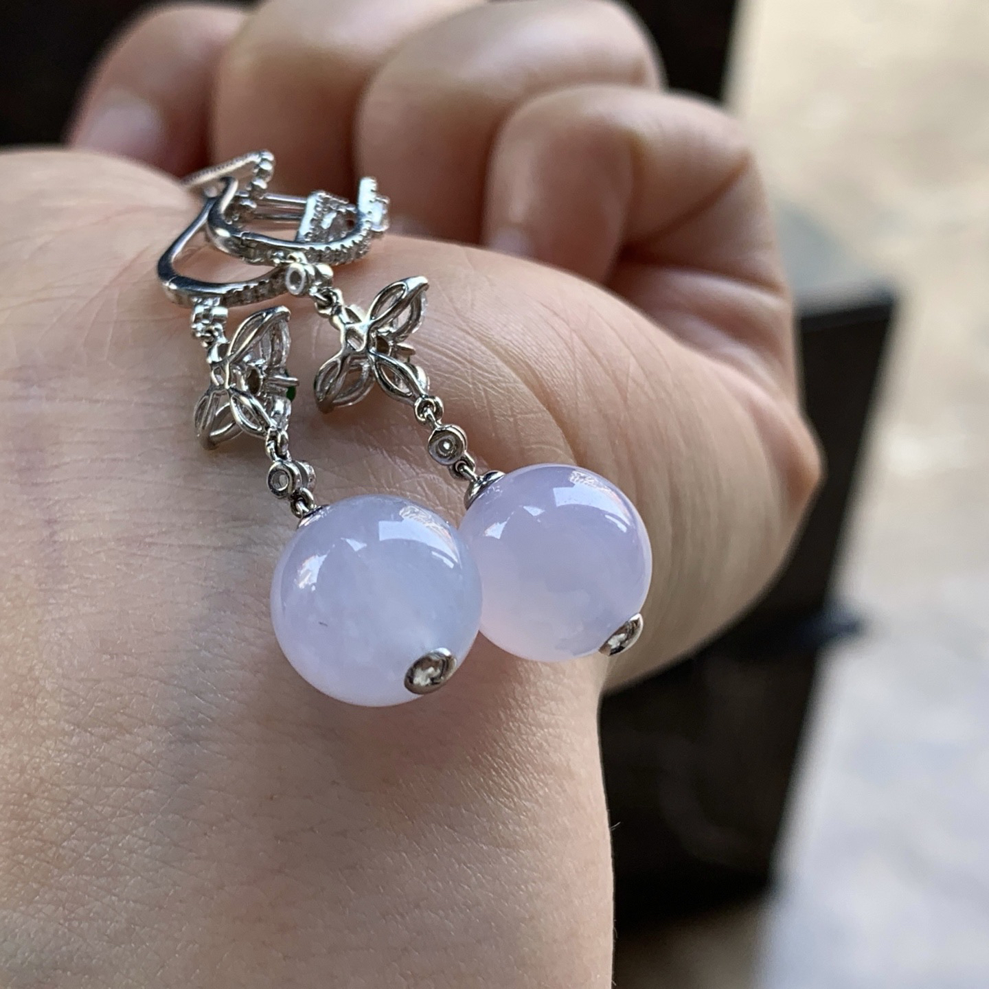 金钻镶嵌冰紫耳坠^_^水润