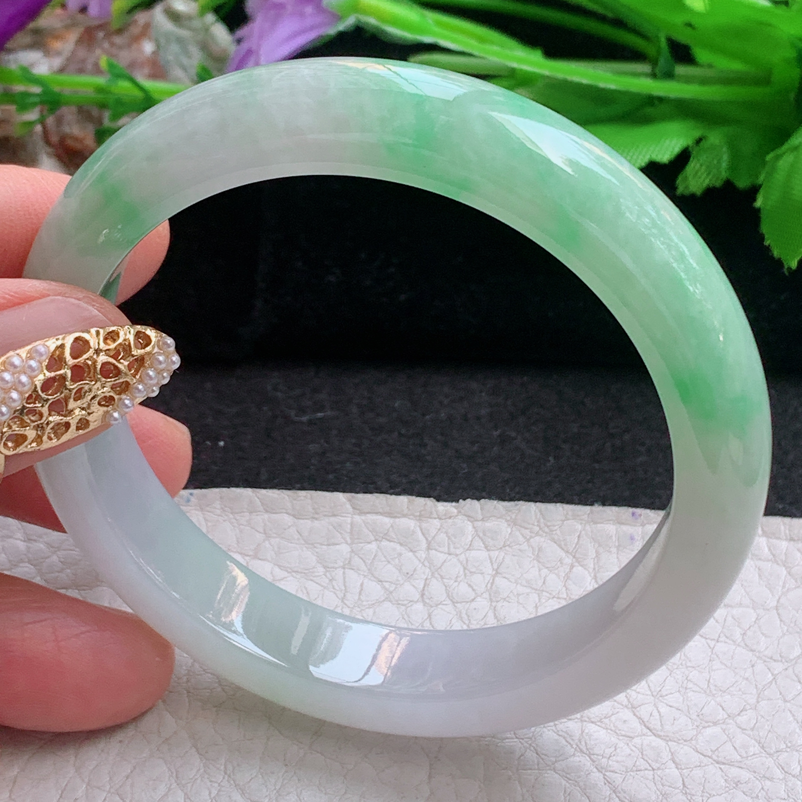 ee清爽款56*11.6*8.2平安镯 天然缅甸翡翠a货手镯飘绿水润正圈玉镯子