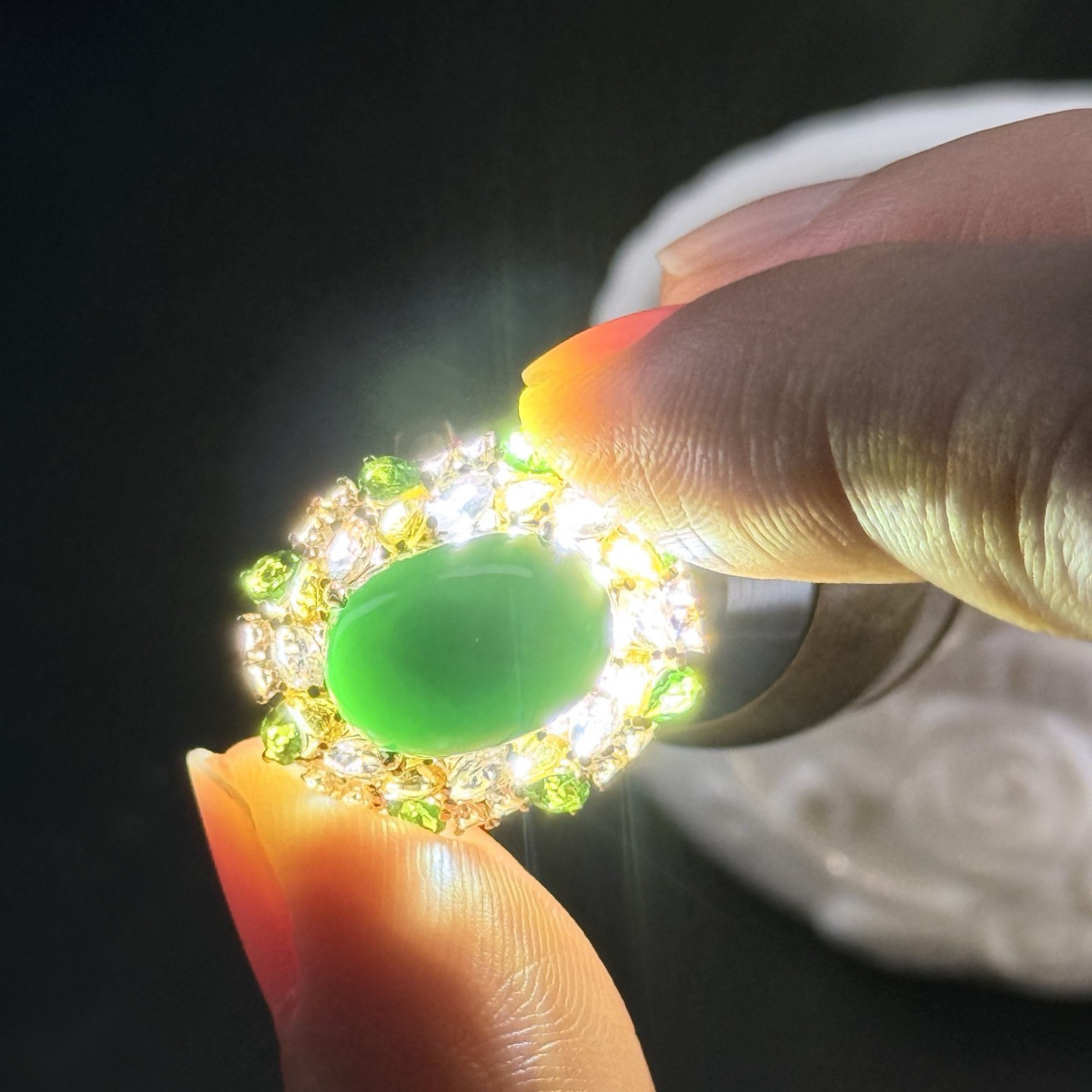 精品18k墨翠豪华大女戒 种好色正 黑度极好 打灯通透 油性十足 尺寸12.9