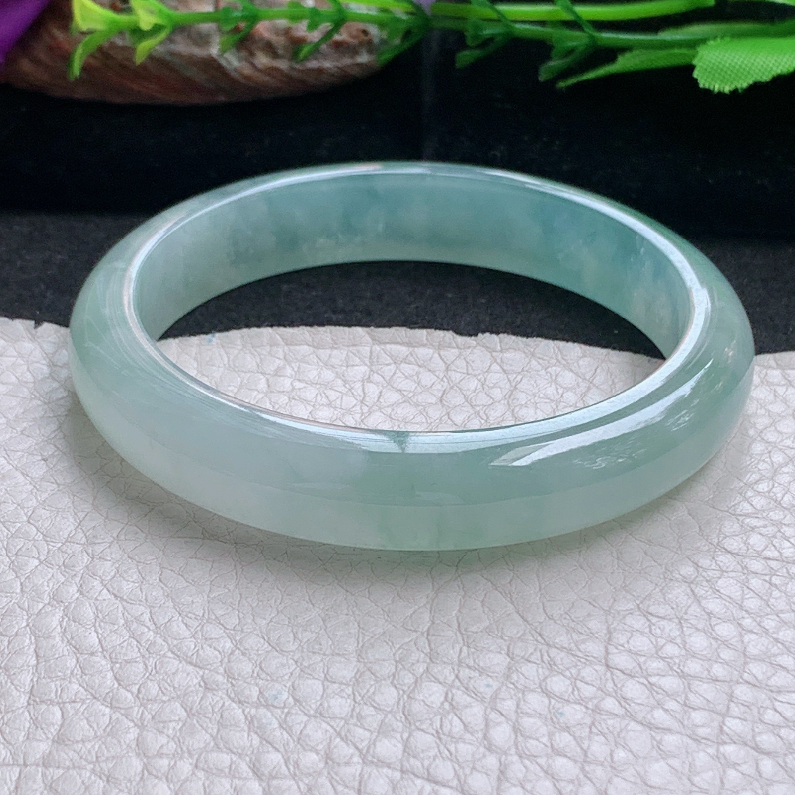 js实拍58.8*11.8*8平安镯 天然缅甸翡翠a货手镯冰纯晴绿正圈玉镯子