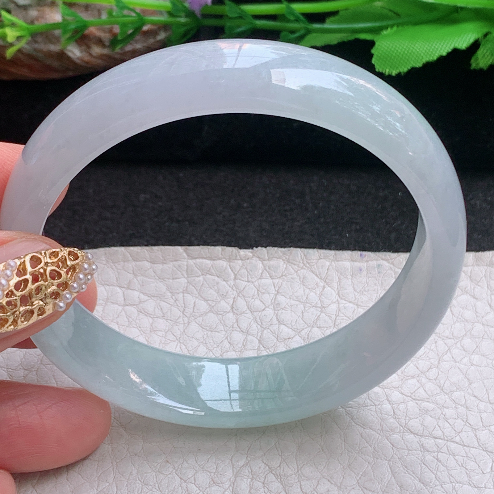 hy实拍56.8*13.8*6.5平安镯 天然缅甸翡翠a货手镯冰润浅绿正圈玉镯子