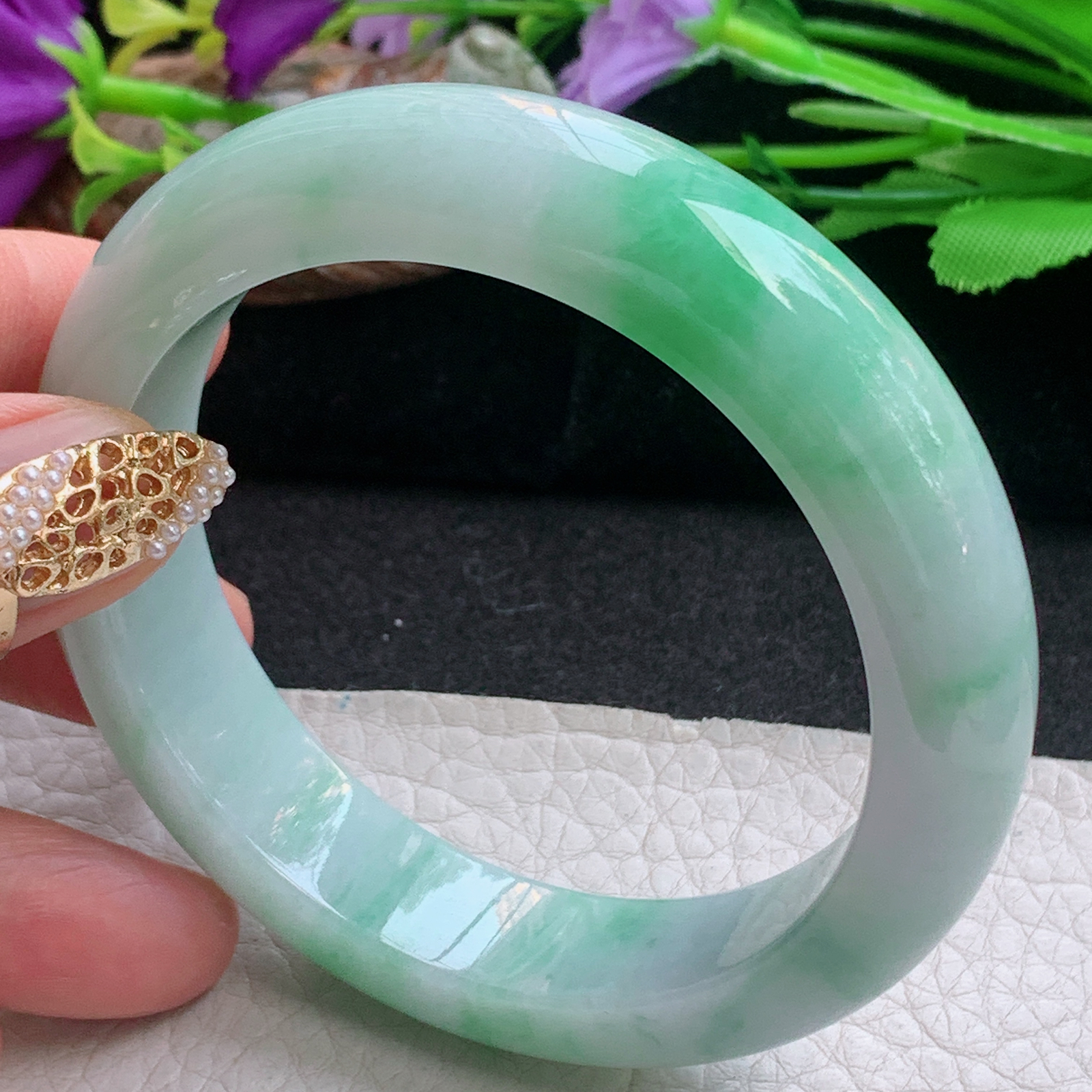 xc实拍57.5*14.2*9.5平安镯 天然缅甸翡翠a货手镯飘绿厚装正圈玉镯子