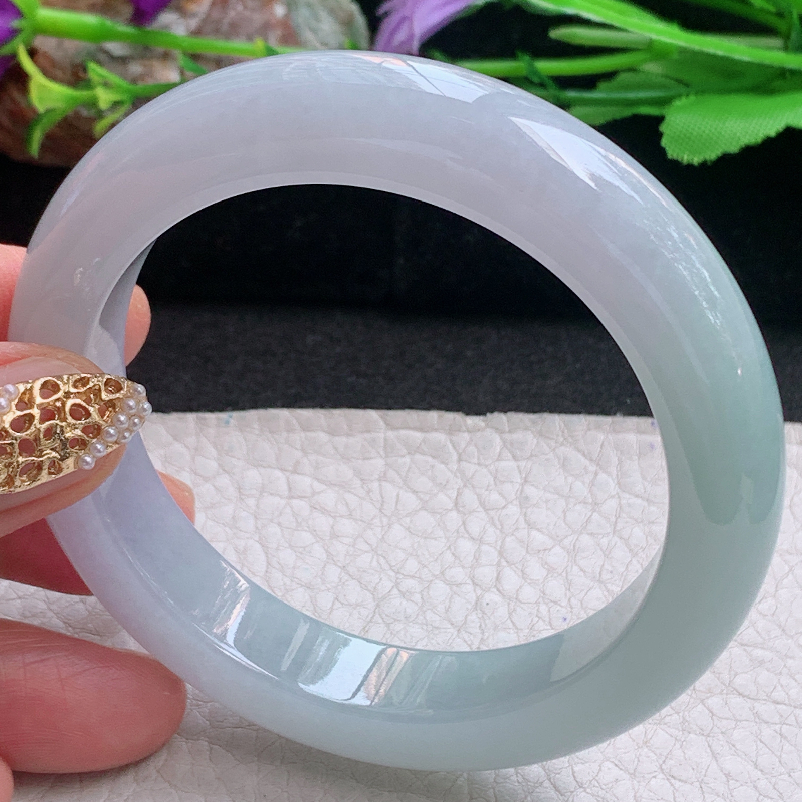 hy实拍56*12.3*9.5招财镯 天然缅甸翡翠a货手镯冰润半山水正圈玉镯子