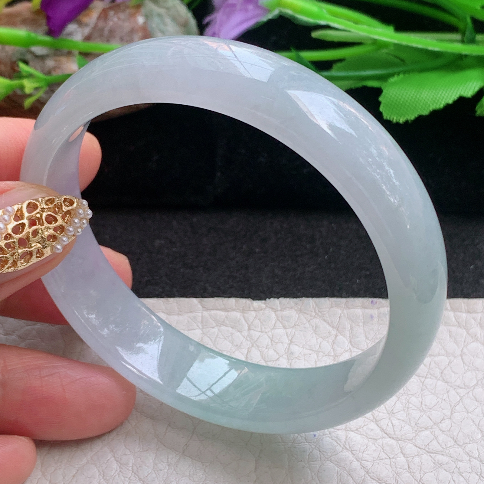 hy实拍56.8*13.8*6.5平安镯 天然缅甸翡翠a货手镯冰润浅绿正圈玉镯子