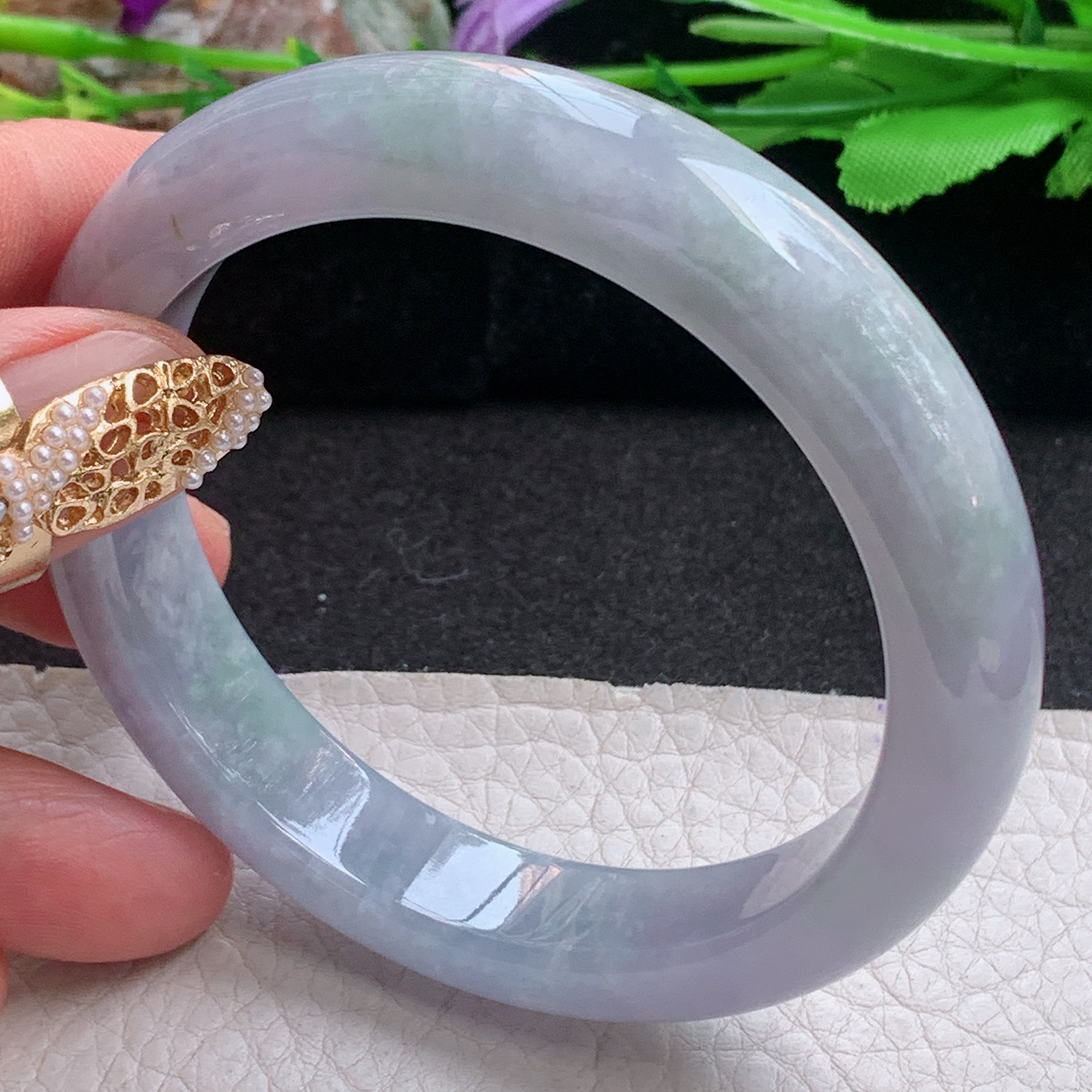 z实拍58.5*12.5*8.5平安镯 天然缅甸翡翠a货手镯紫罗兰正圈玉镯子