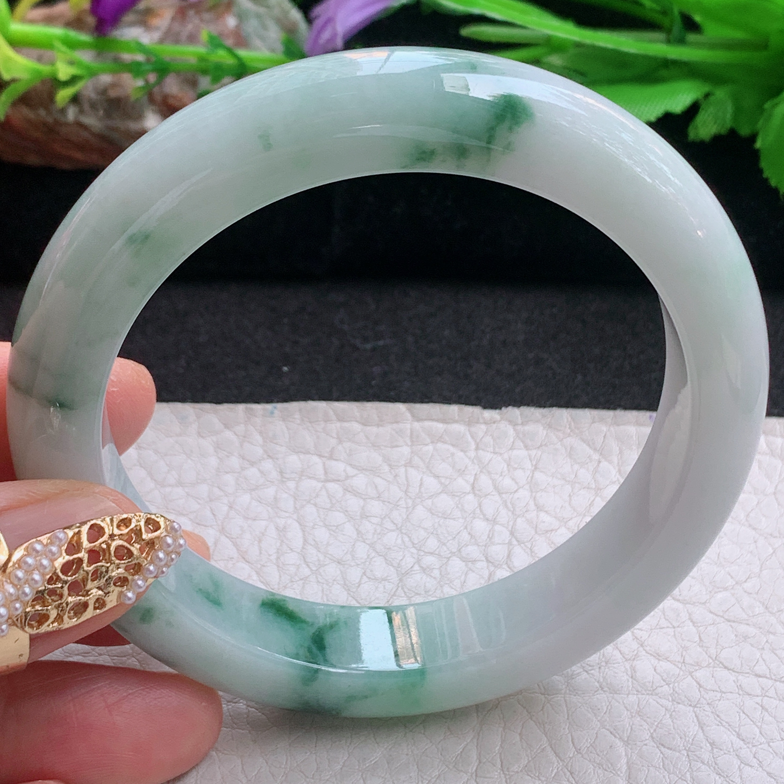 ee大圈口60.3*12.6*9.5平安镯 天然缅甸翡翠a货手镯飘花厚装正圈玉镯子