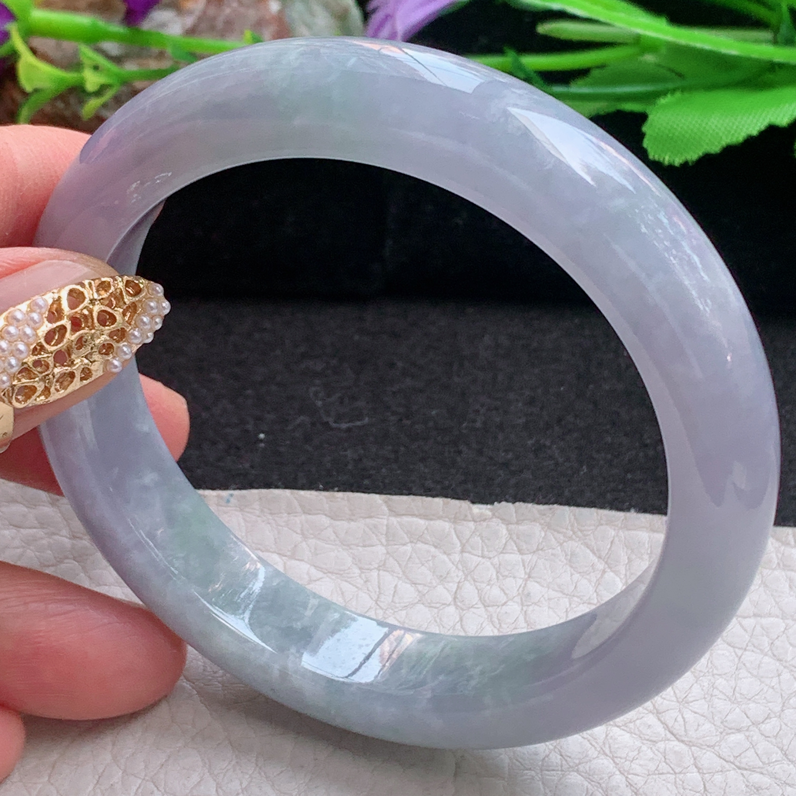 z实拍58.5*12.5*8.5平安镯 天然缅甸翡翠a货手镯紫罗兰正圈玉镯子