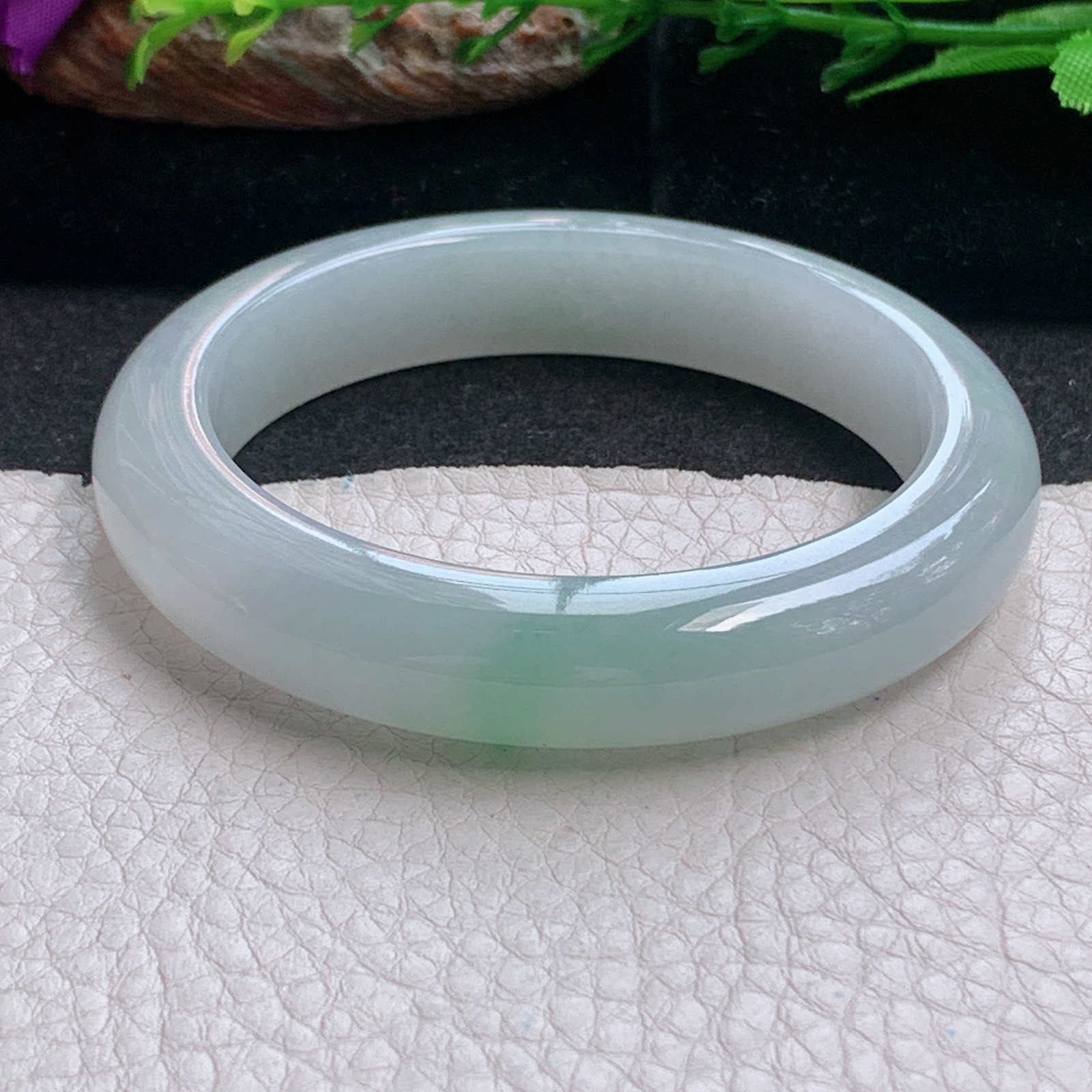 fx小圈口53*11.5*8.6平安镯 天然缅甸翡翠a货手镯白底青正圈玉镯子