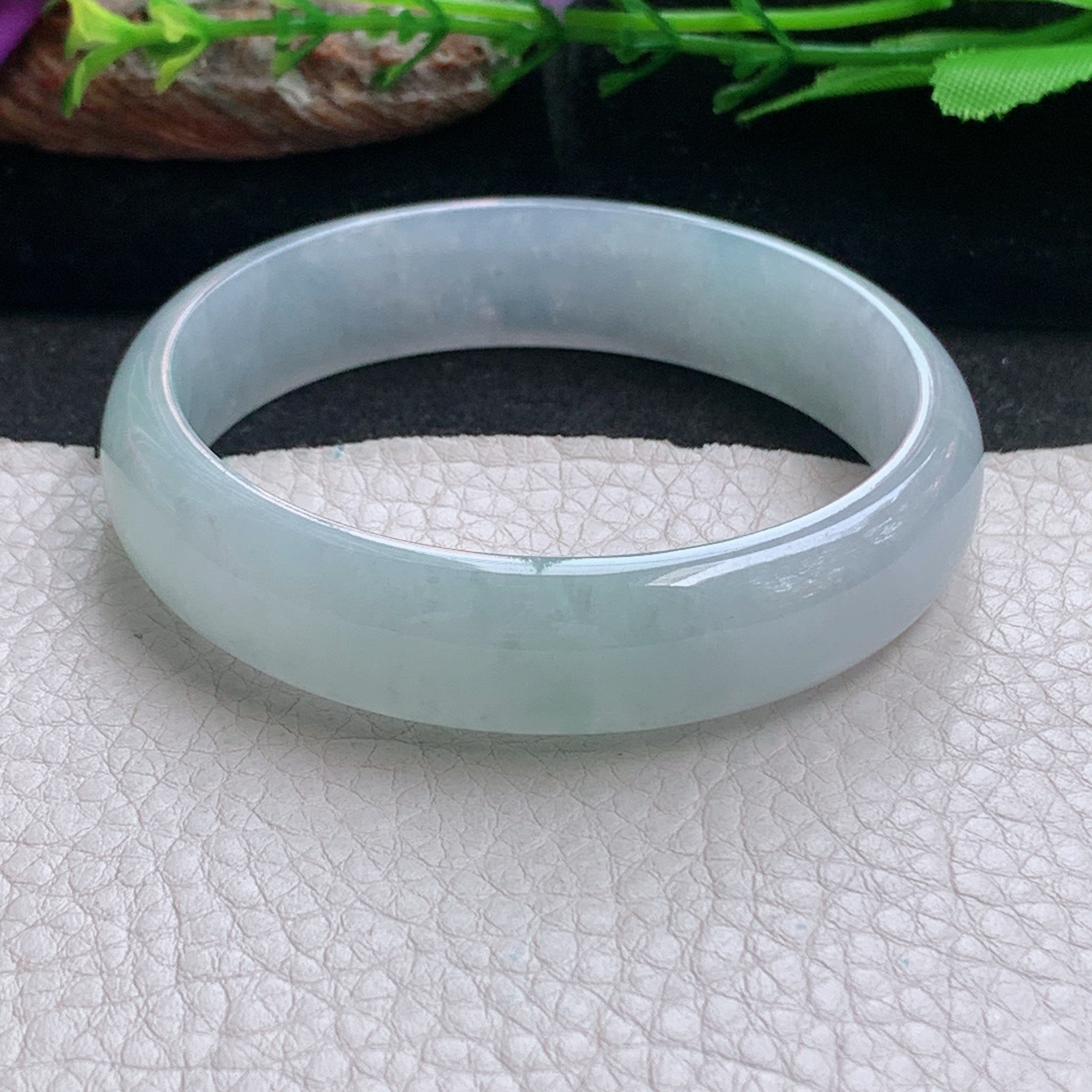 hy实拍56.8*13.8*6.5平安镯 天然缅甸翡翠a货手镯冰润浅绿正圈玉镯子