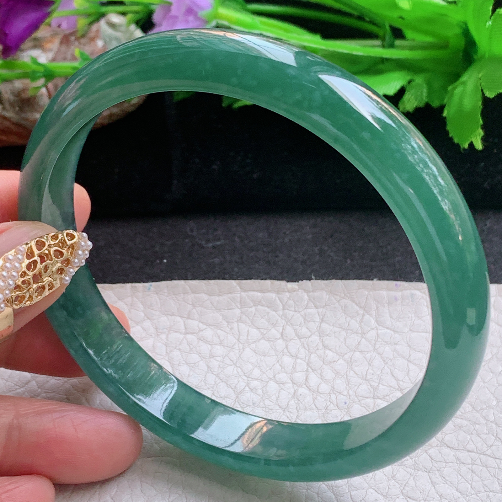 nc大圈口68*12*7.2平安镯 天然翡翠a货手镯冰蓝大气正圈玉镯子