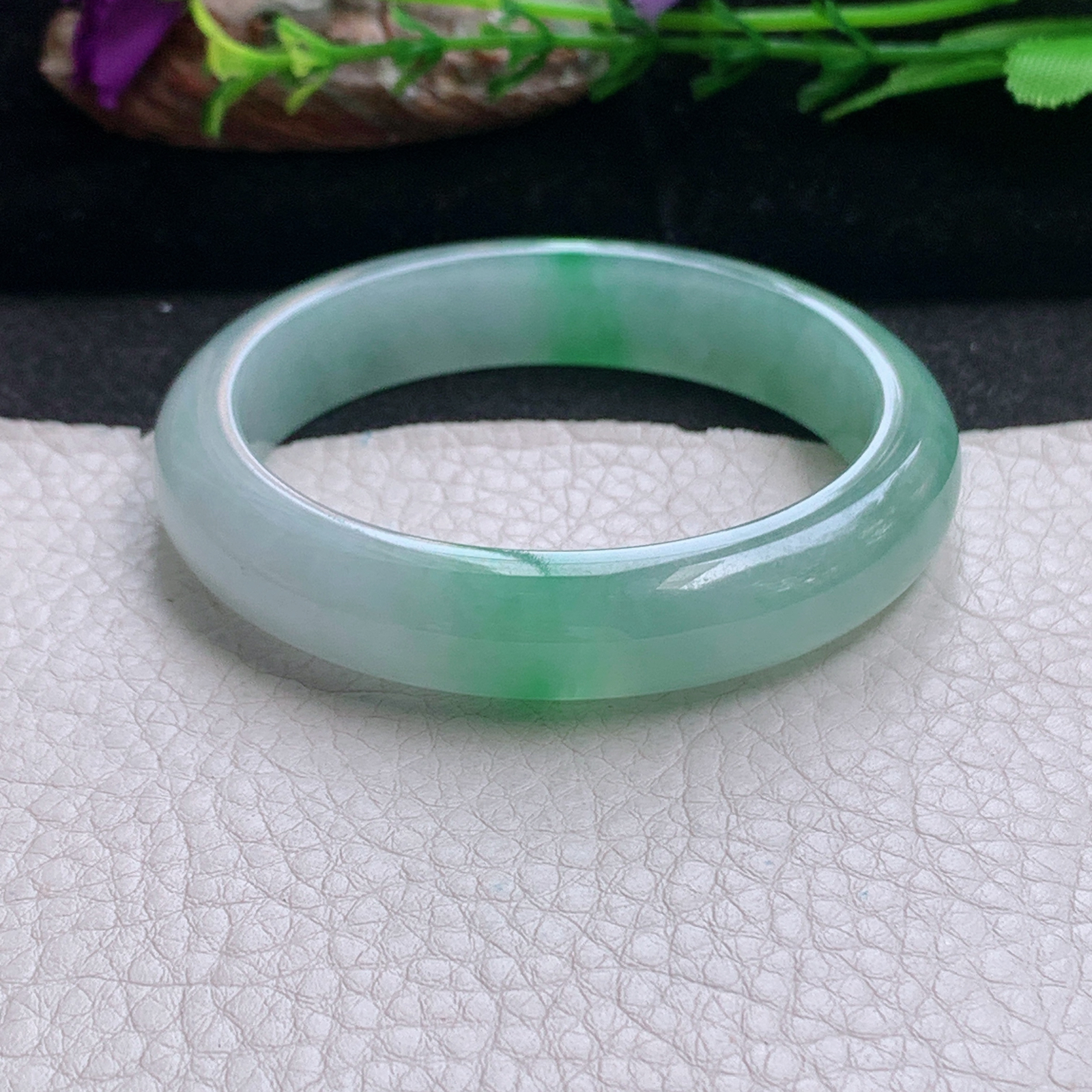 h小圈口53*11.6*7.8平安镯 天然缅甸翡翠a货手镯冰飘阳绿正圈玉镯子
