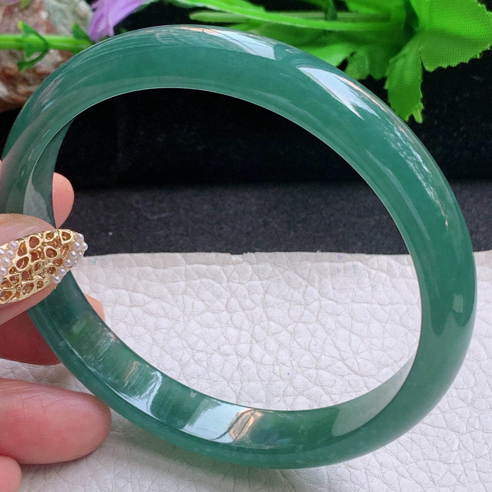 nc大圈口68*12*7.2平安镯 天然翡翠a货手镯冰蓝大气正圈玉镯子